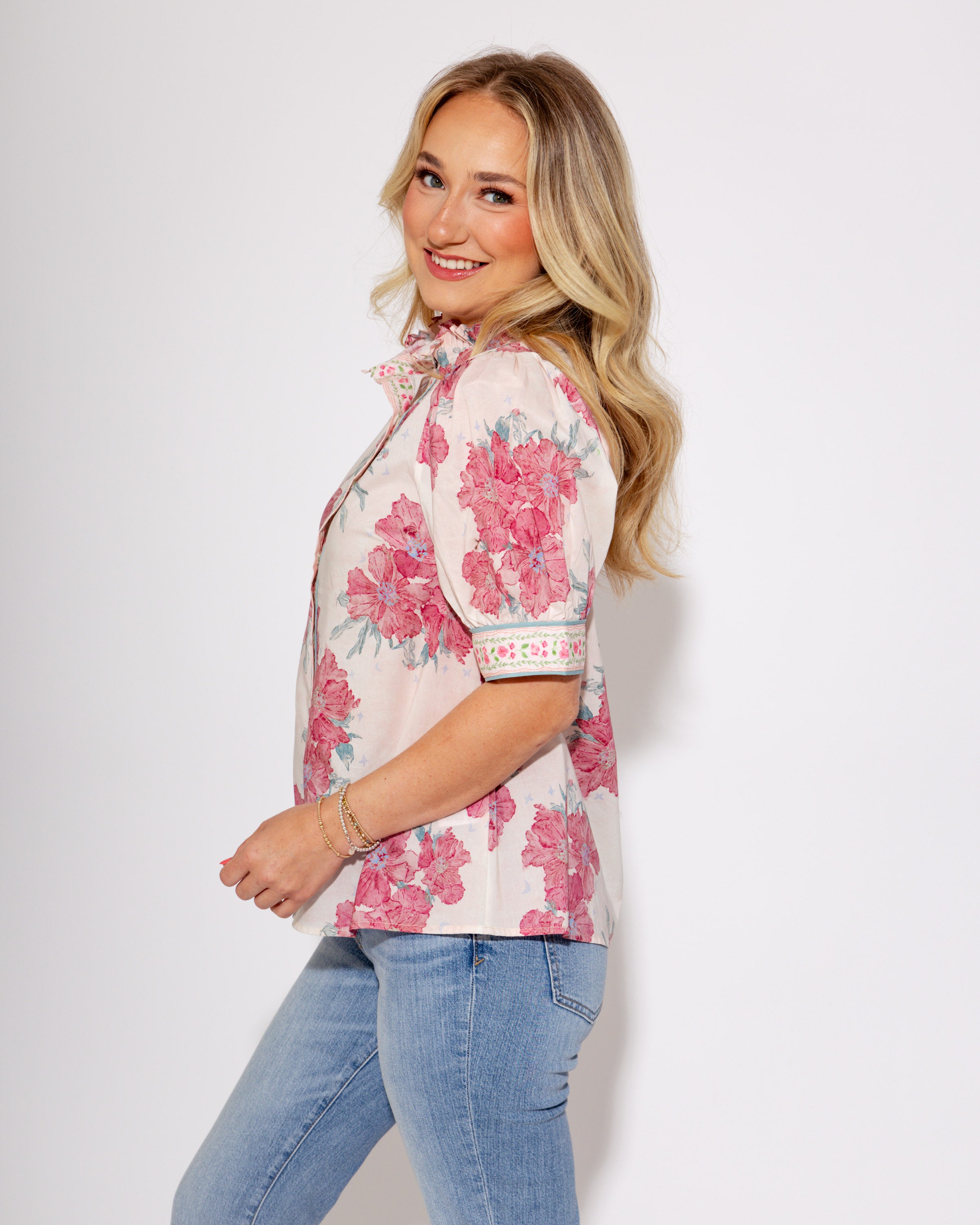Pink Floral Perfection Button Up Top