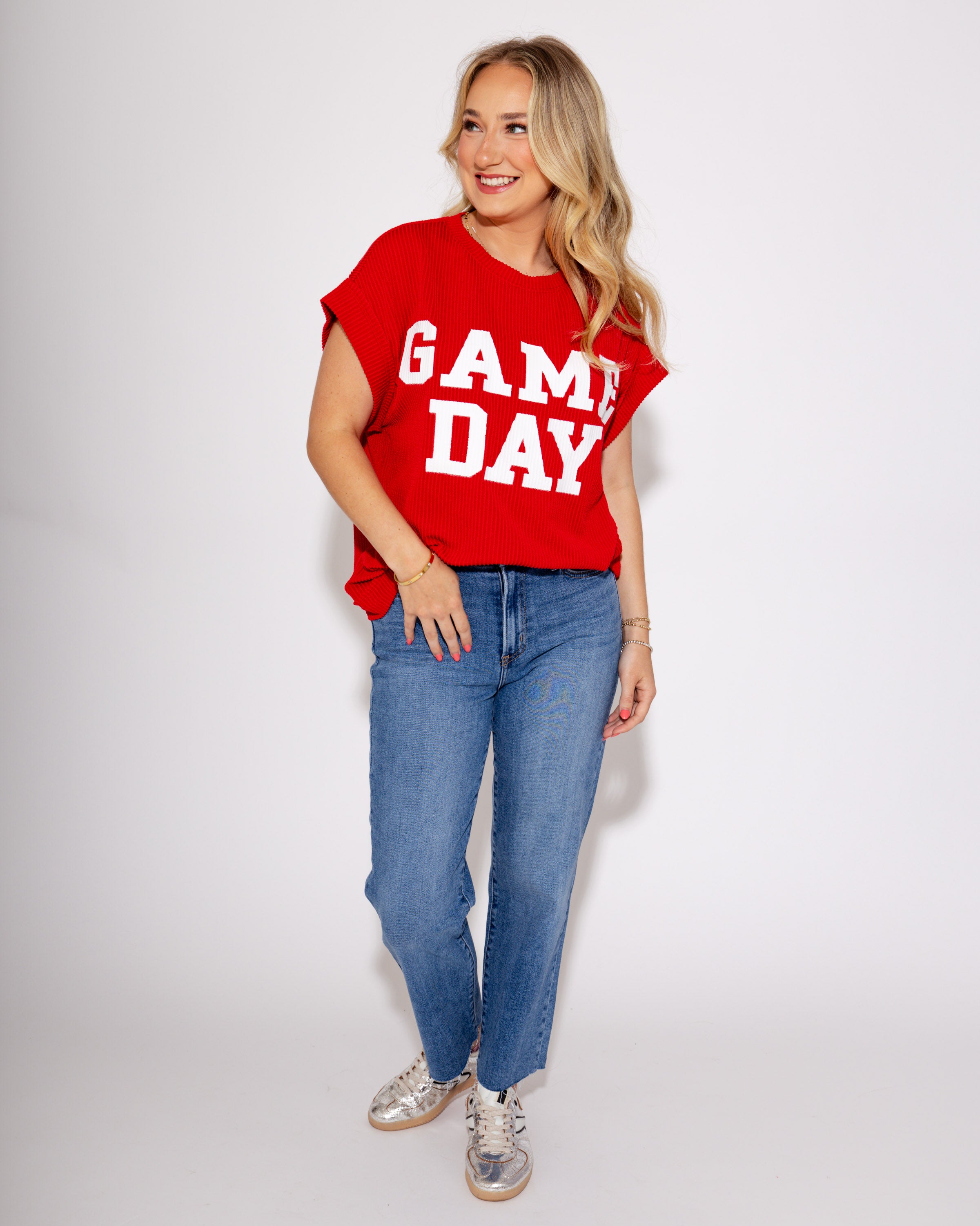 Gameday Ready Ribbed Tee in Red