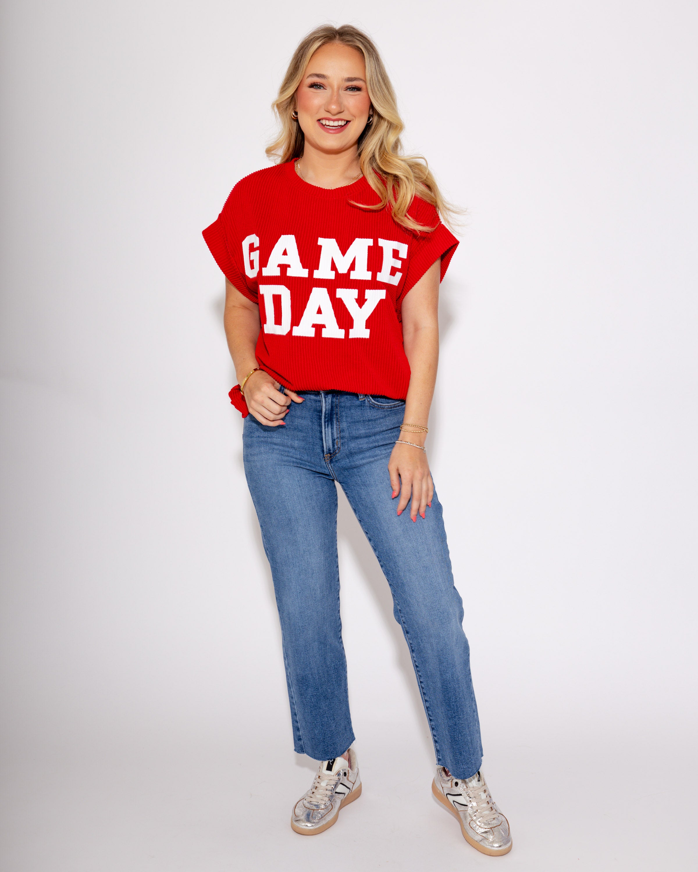 Gameday Ready Ribbed Tee in Red