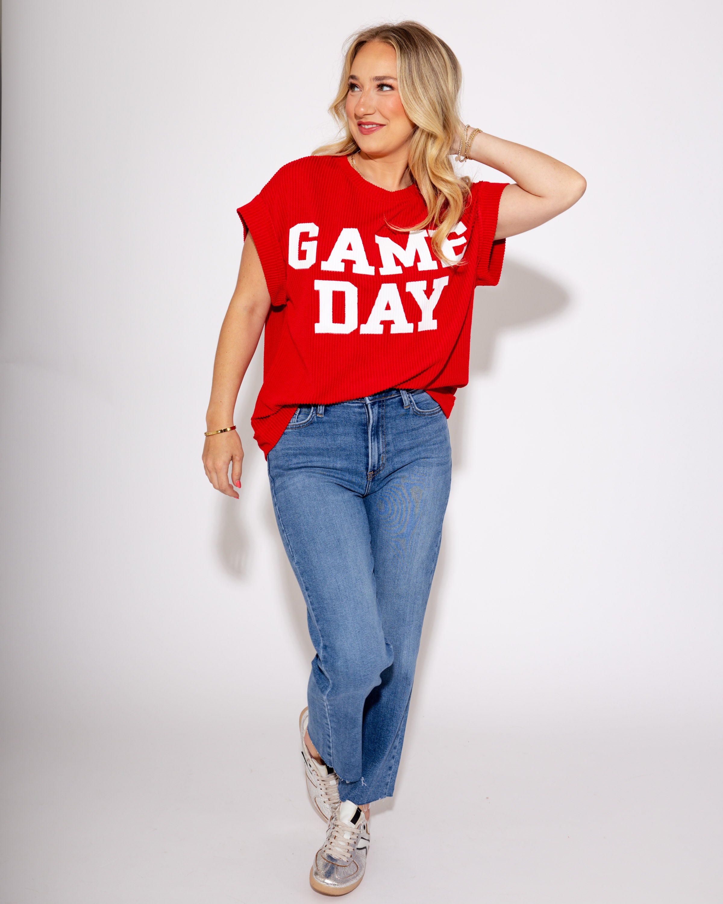 Gameday Ready Ribbed Tee in Red