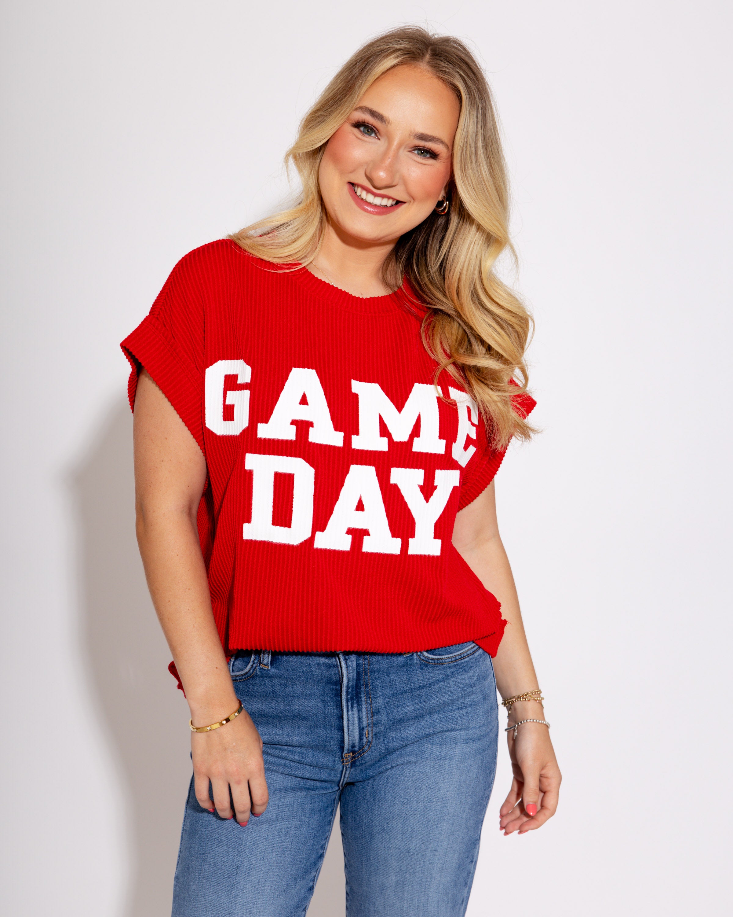 Gameday Ready Ribbed Tee in Red