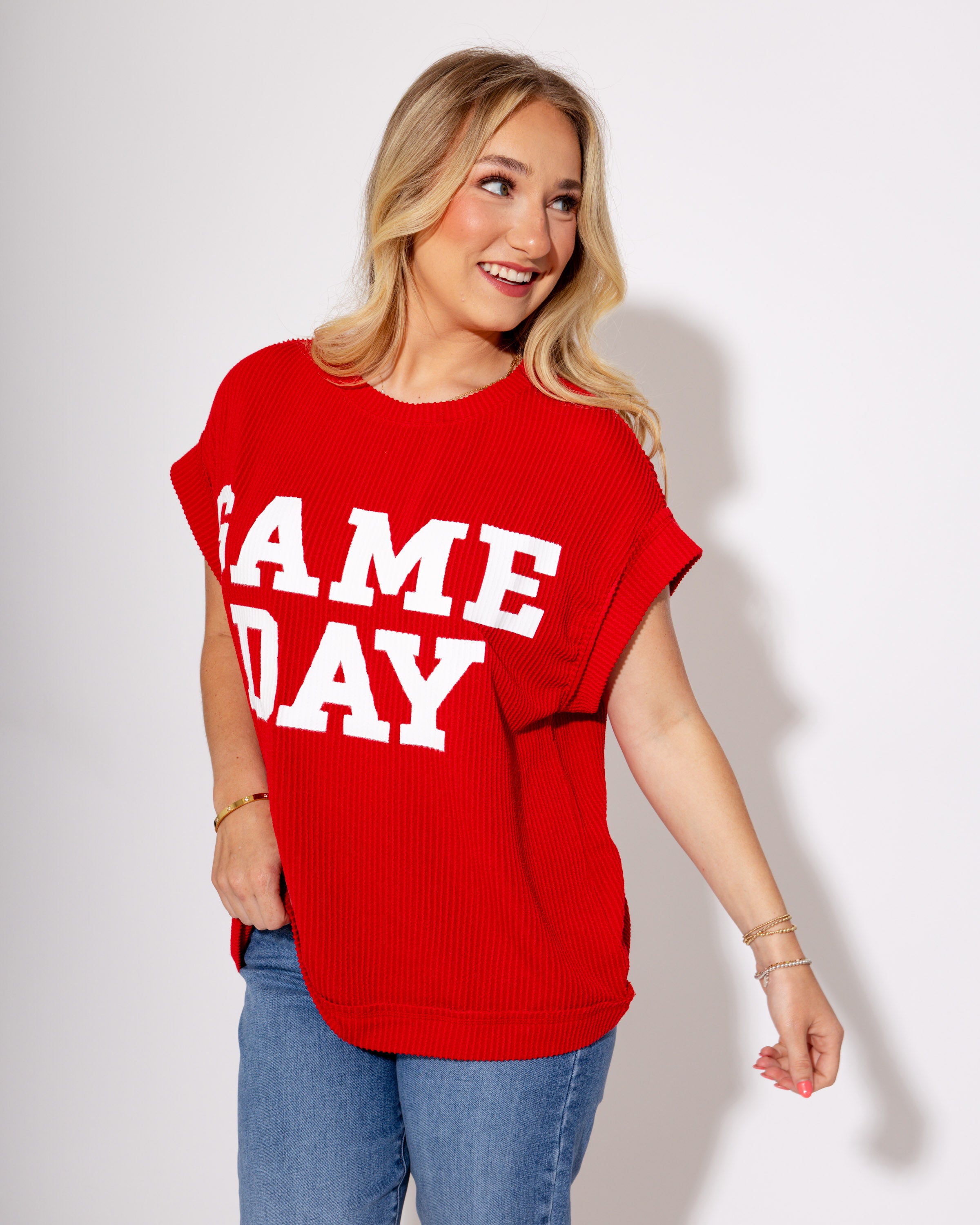 Gameday Ready Ribbed Tee in Red