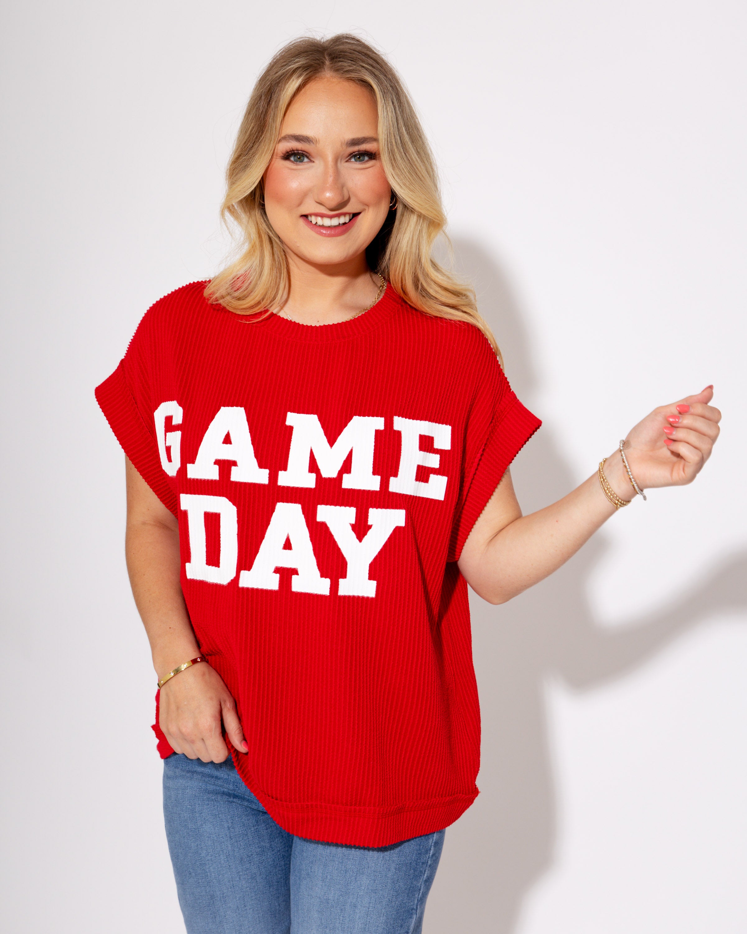 Gameday Ready Ribbed Tee in Red
