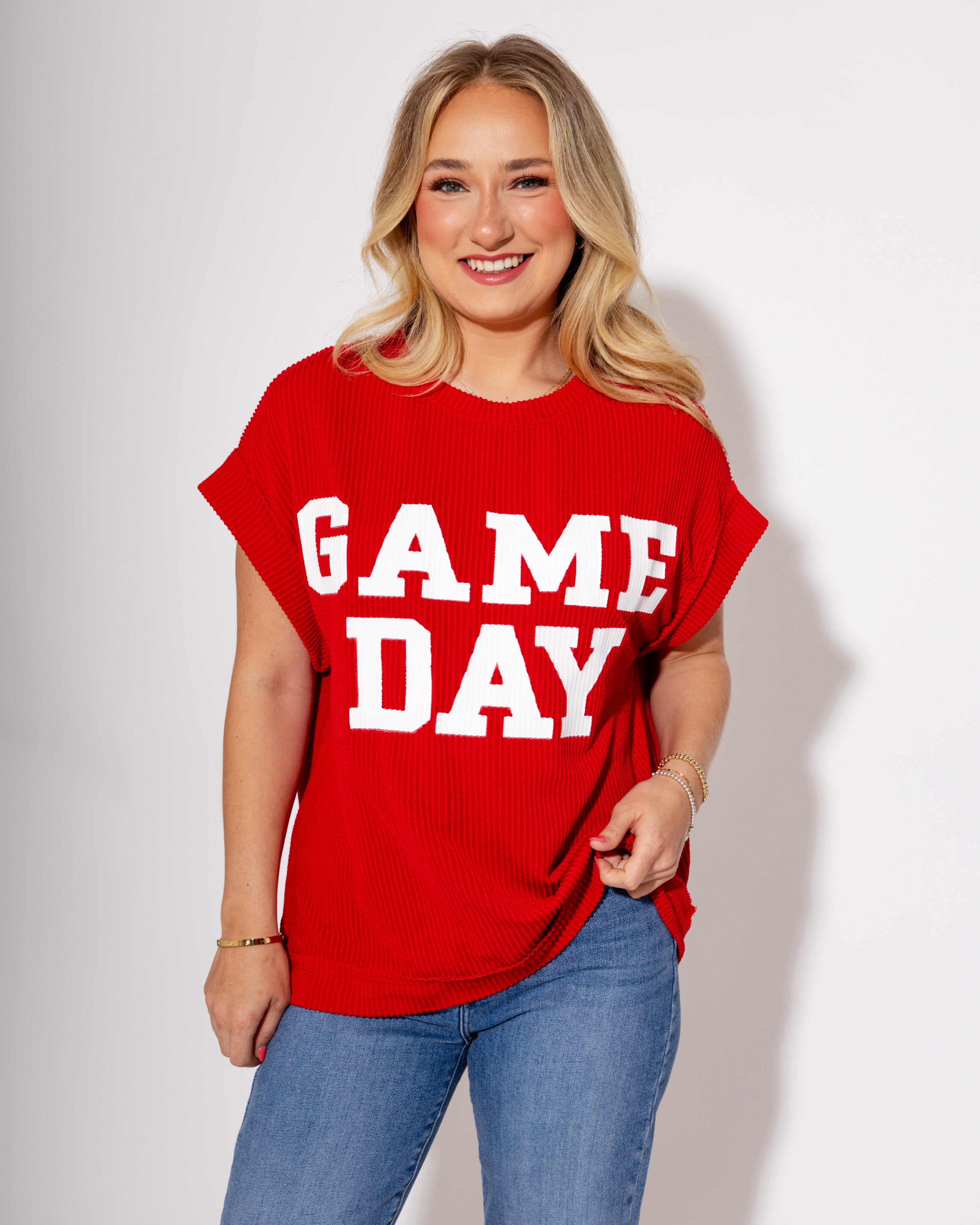 Gameday Ready Ribbed Tee in Red