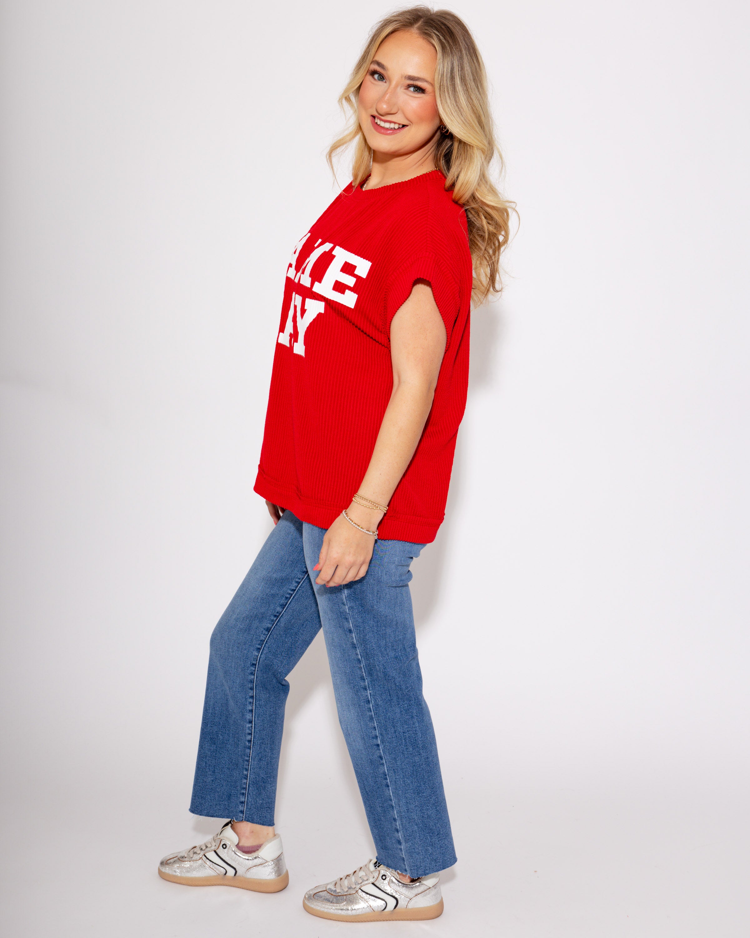 Gameday Ready Ribbed Tee in Red