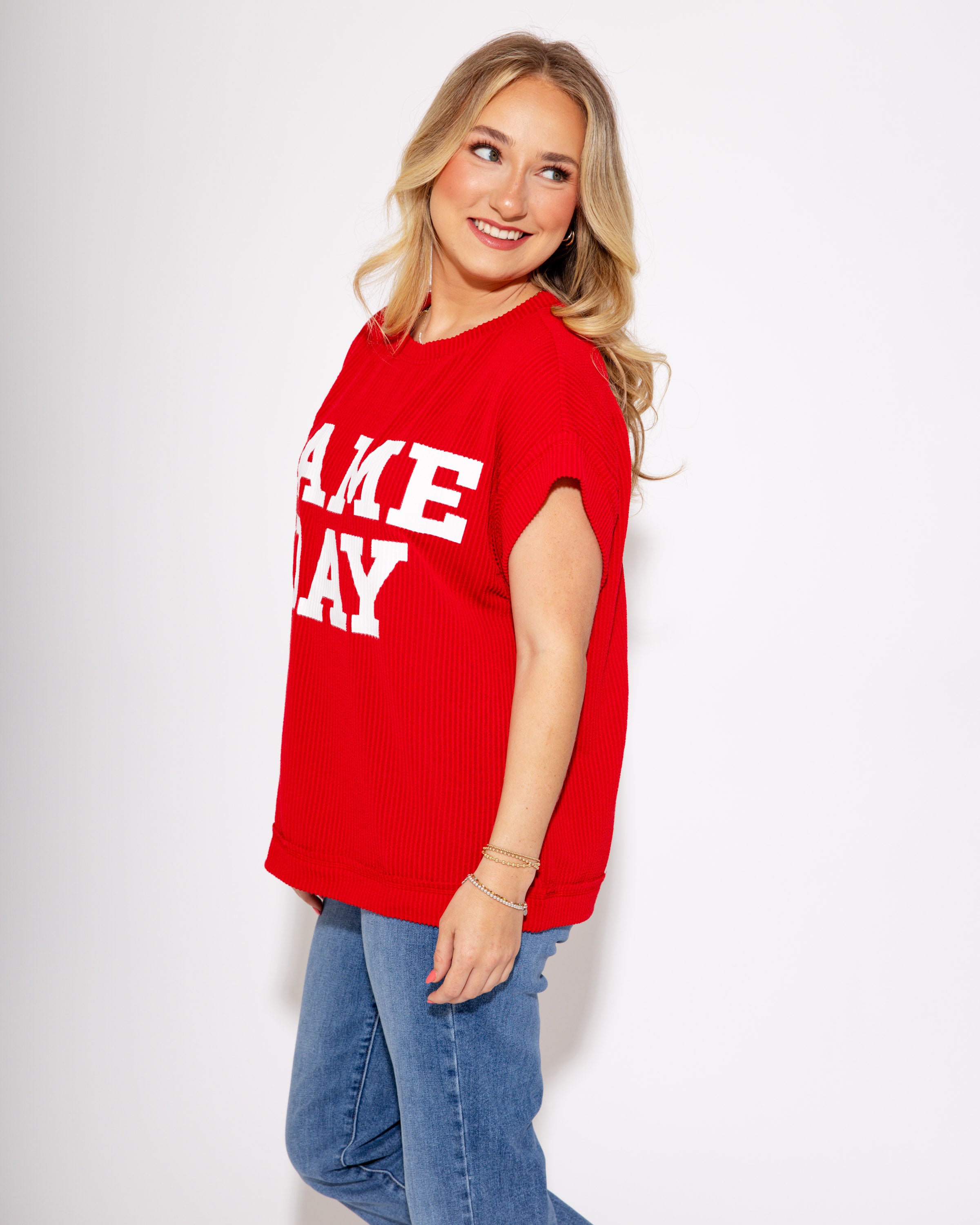 Gameday Ready Ribbed Tee in Red