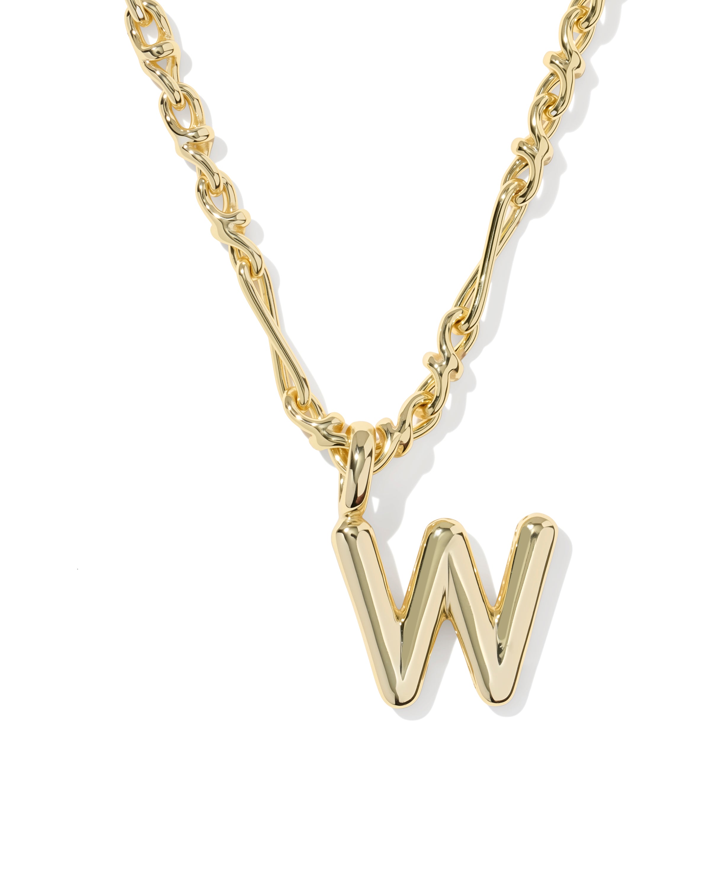 Bubble Letter W Pendant Necklace in Gold