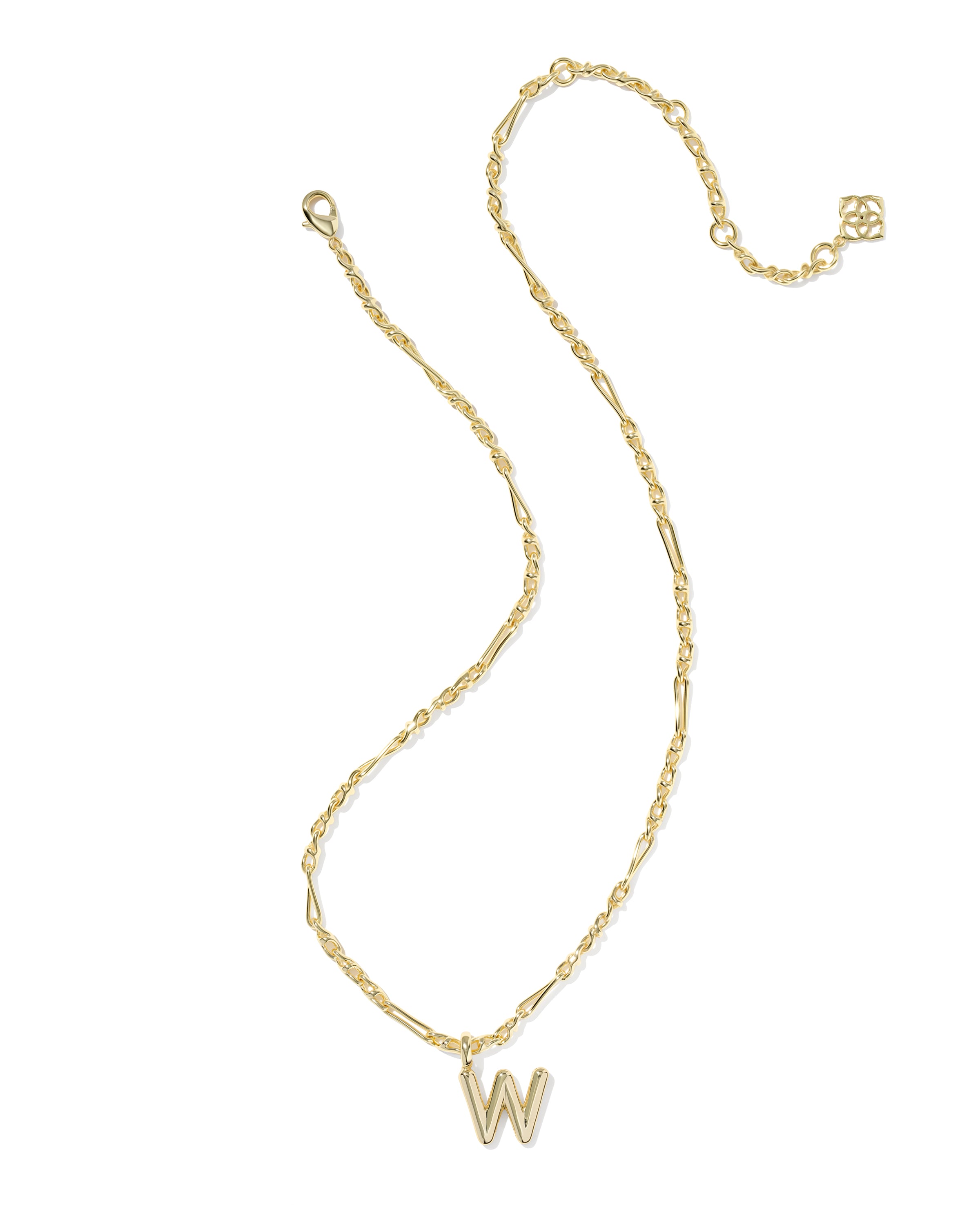 Bubble Letter W Pendant Necklace in Gold