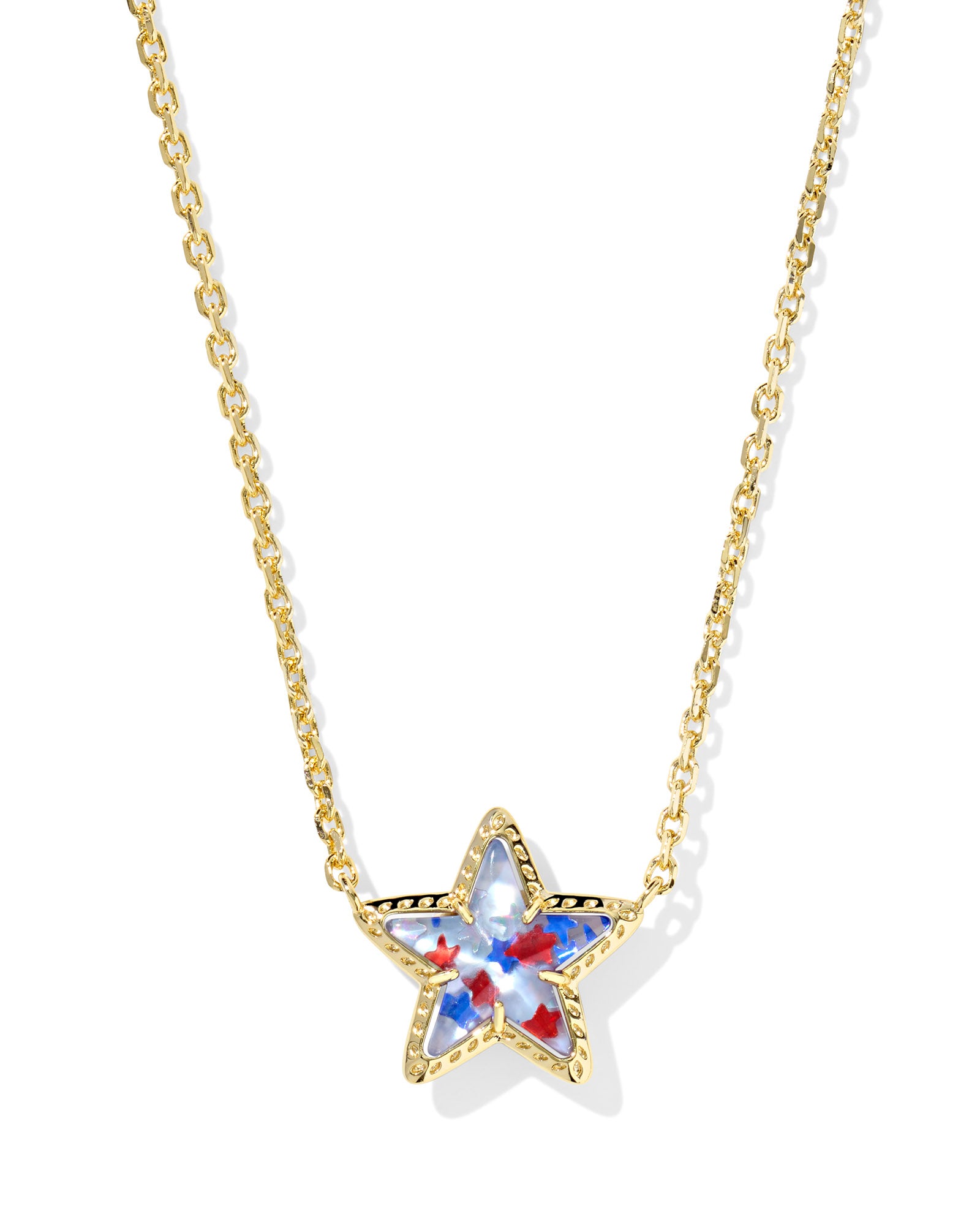 Cassidy Short Pendant Necklace in Gold Red White Blue Star Illusion