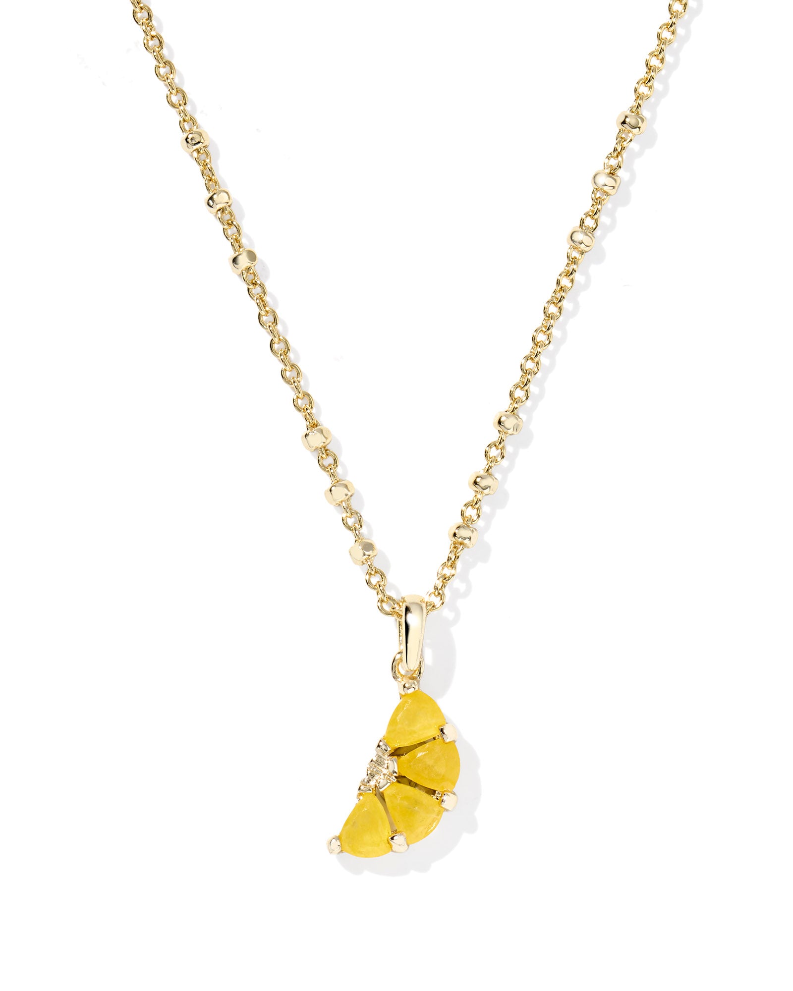 Lemon Short Pendant Necklace in Gold Yellow Opalite Glass