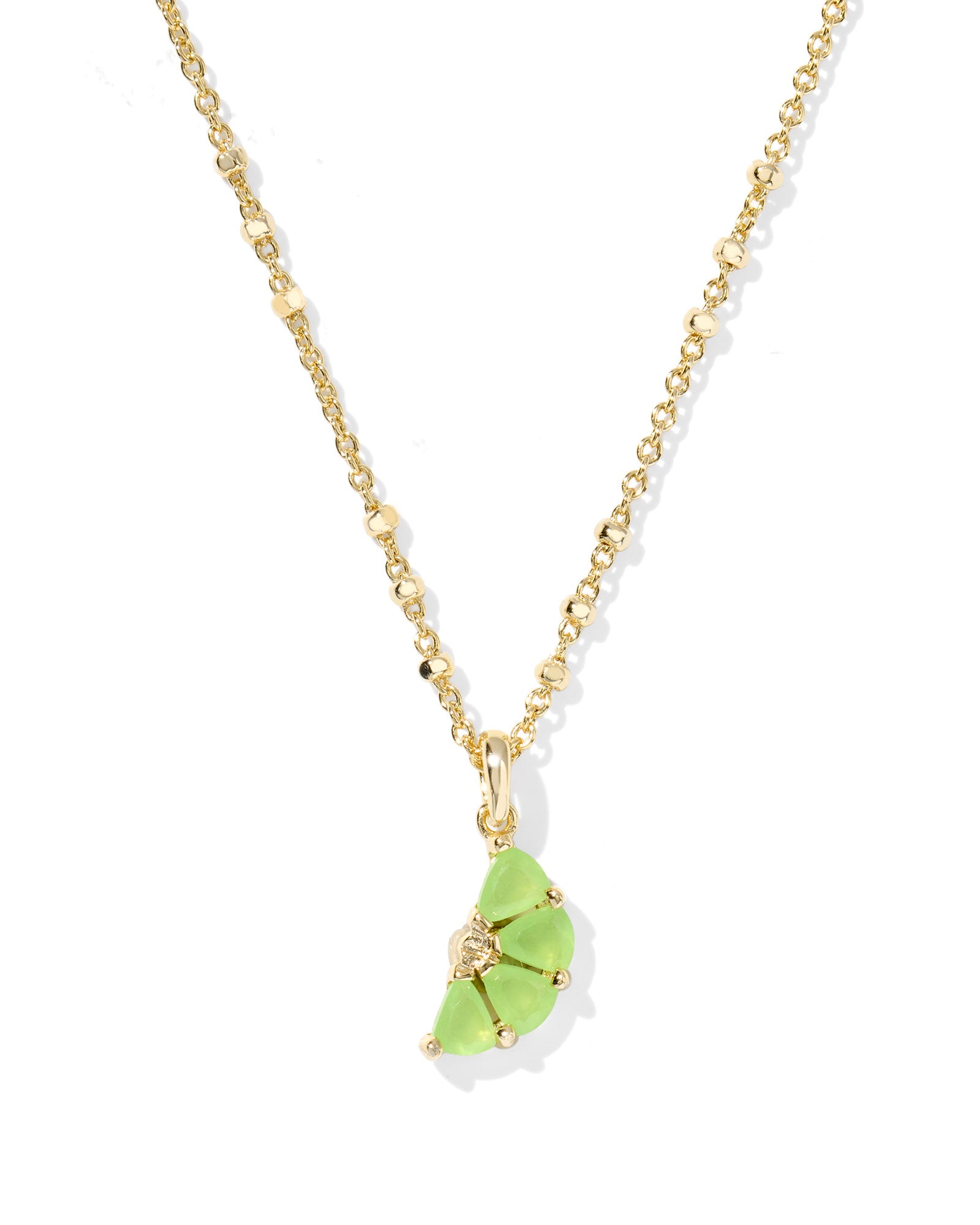 Lime Short Pendant Necklace in Gold Lime Green Glass
