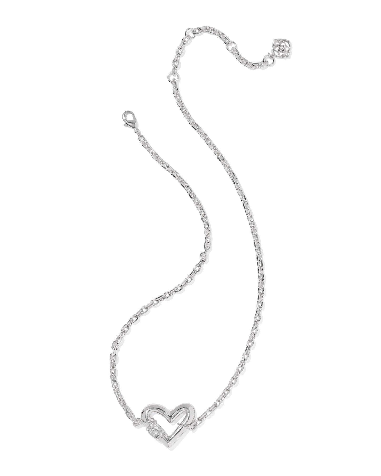 Emery Heart Short Pendant Necklace in Silver White Crystal