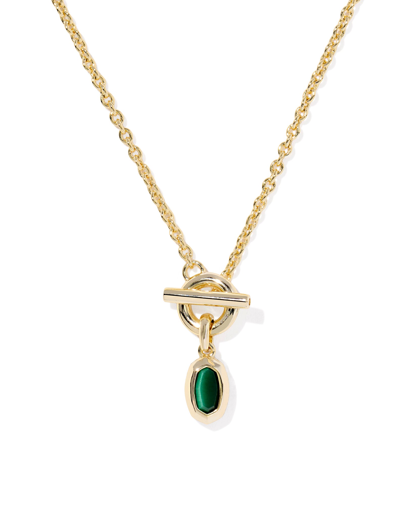 Mini Elisa Toggle Pendant Necklace in Gold Green Tigers Eye