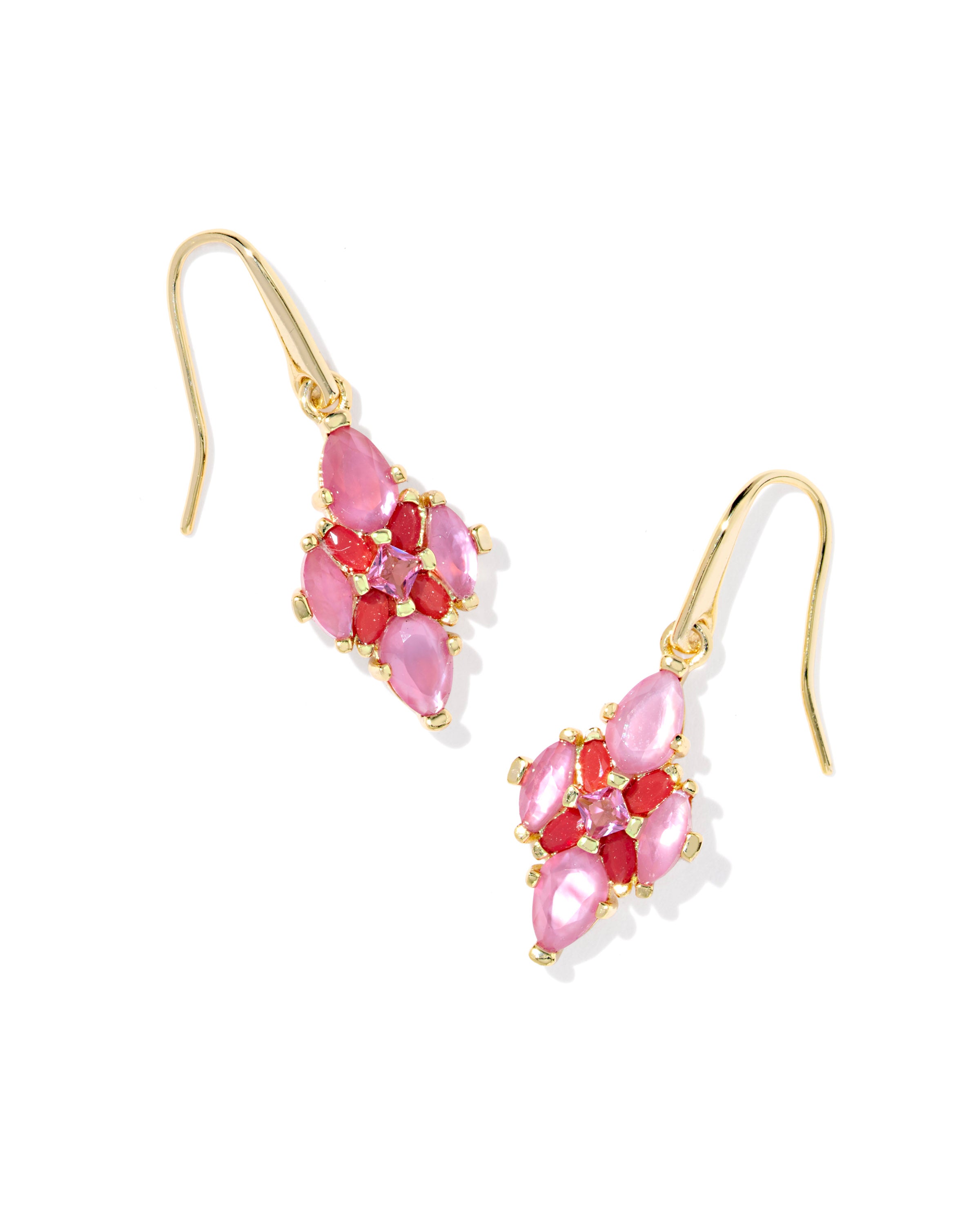 Abbie Crystal Drop Earring in Gold Pink Mix