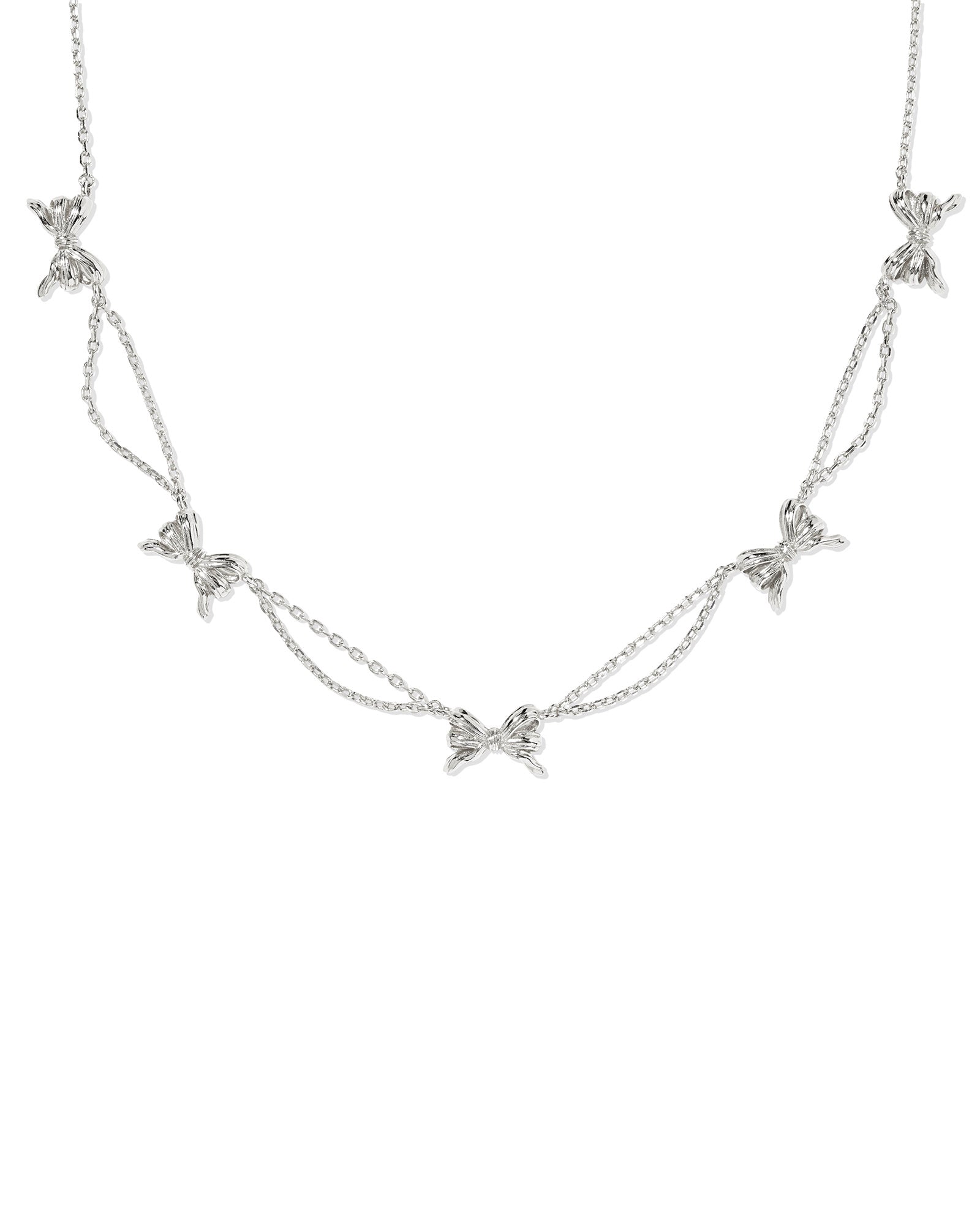 Bow Strand Necklace in Rhodium Metal