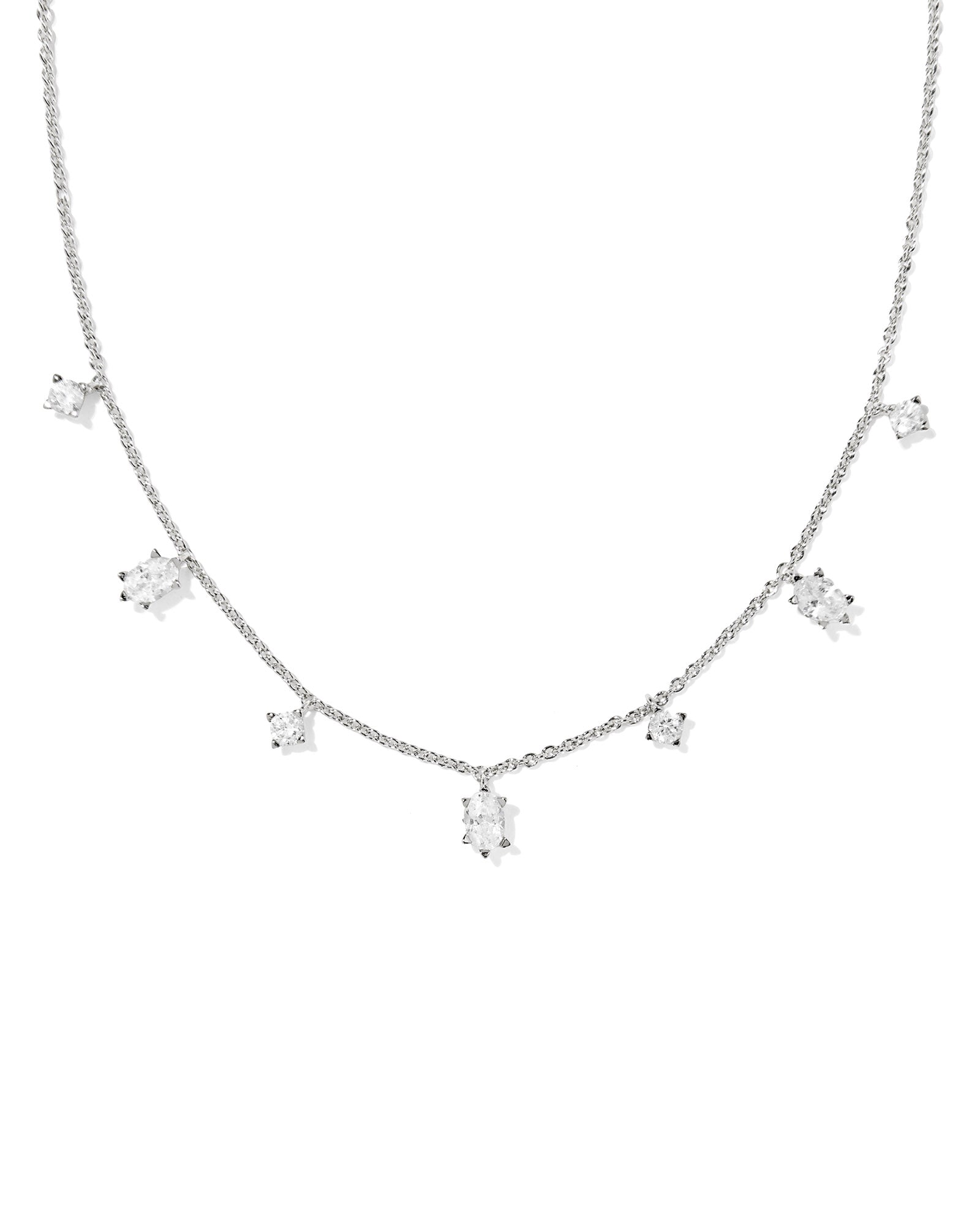 Cailin Strand Necklace in Rhodium White Crystal