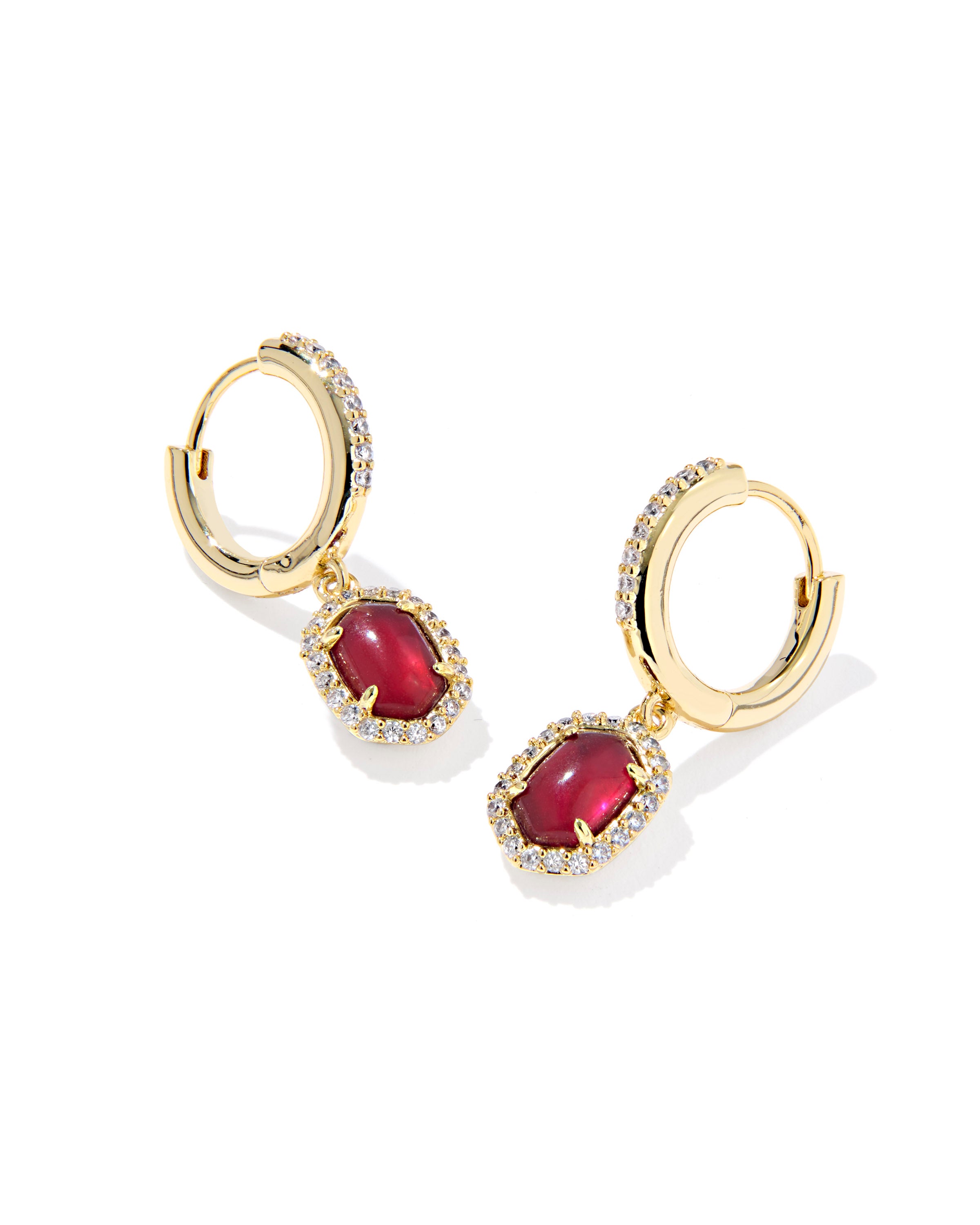 Daphne Crystal Frame Huggie Earring in Gold Burgundy Illusion