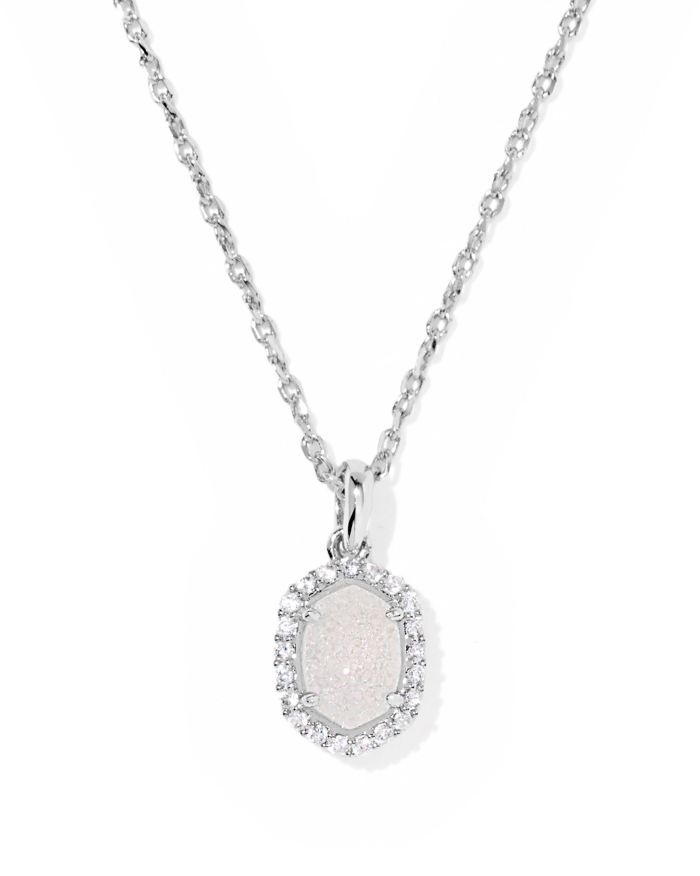 Daphne Crystal Frame Pendant Necklace in Silver Iridescent Drusy