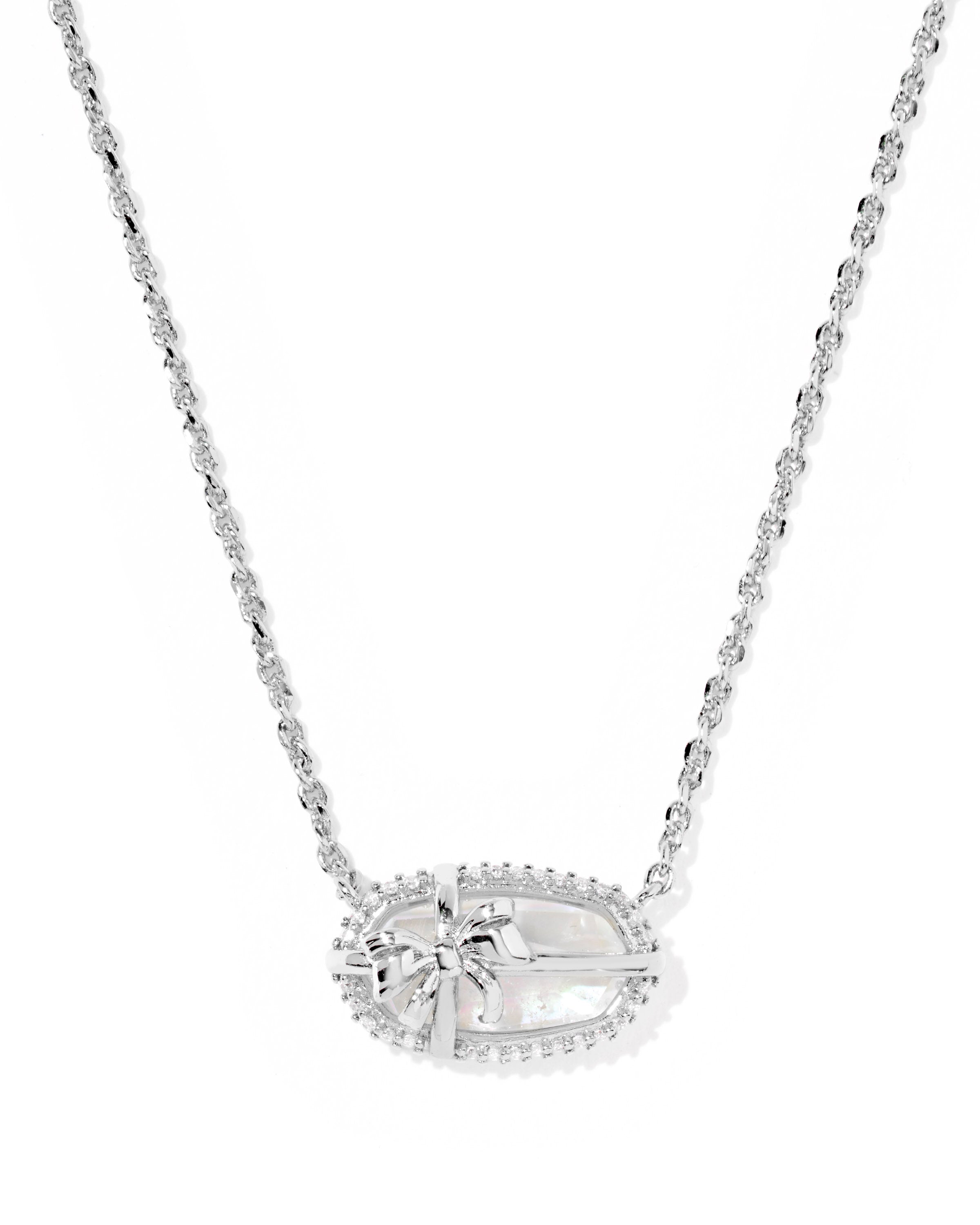 Elisa Bow Short Pendant Necklace in Rhodium Iridescent Crystal Ivory Illusion