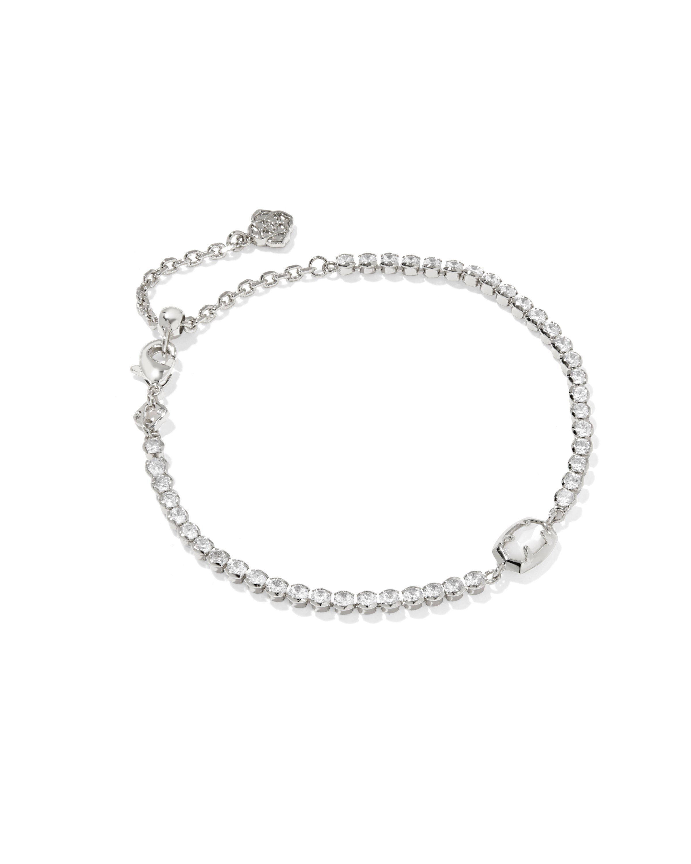 Emilie Tennis Bracelet in Rhodium Ivory Mother of Pearl
