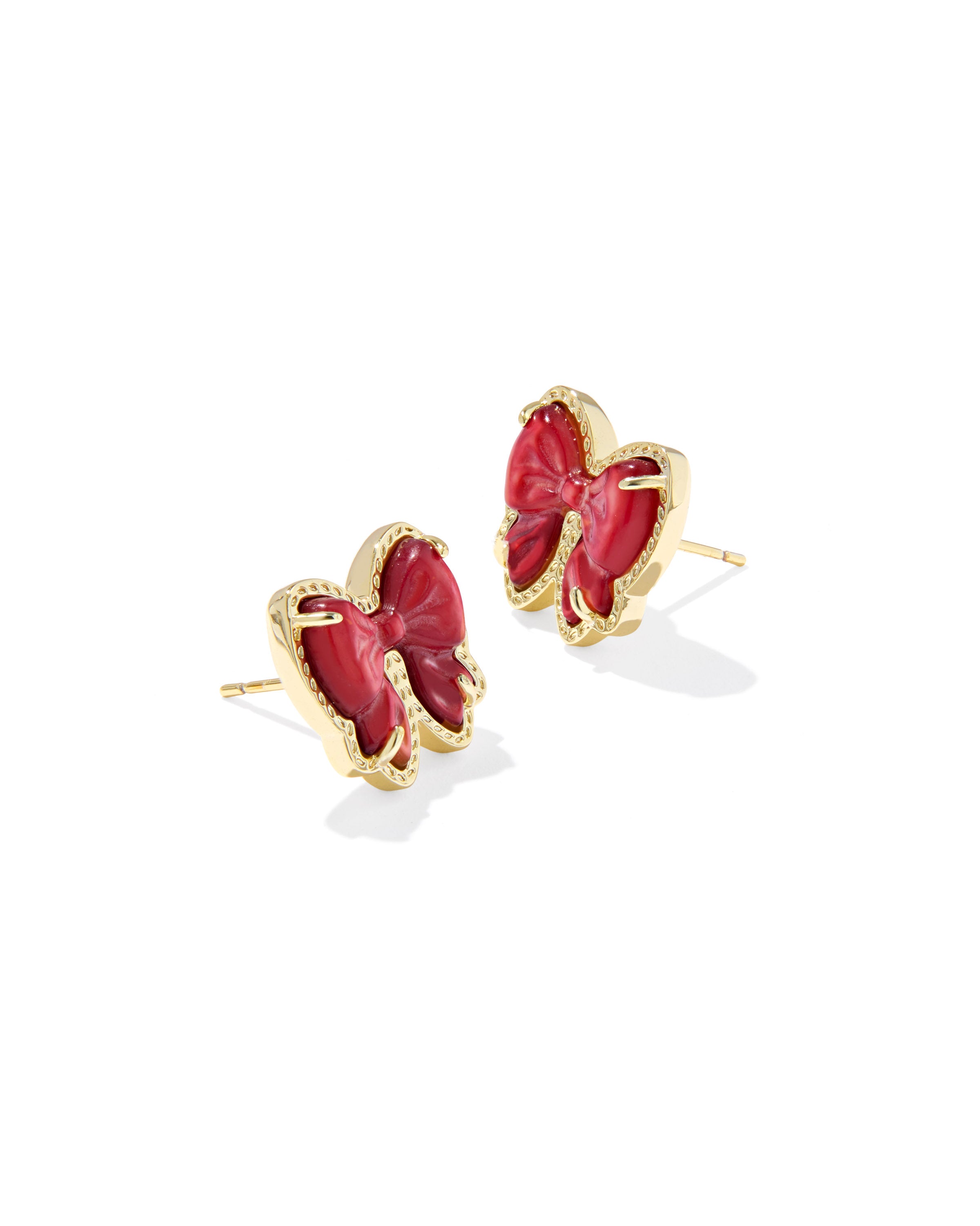 Haley Bow Stud Earrings in Gold Scarlett Red Mother of Pearl