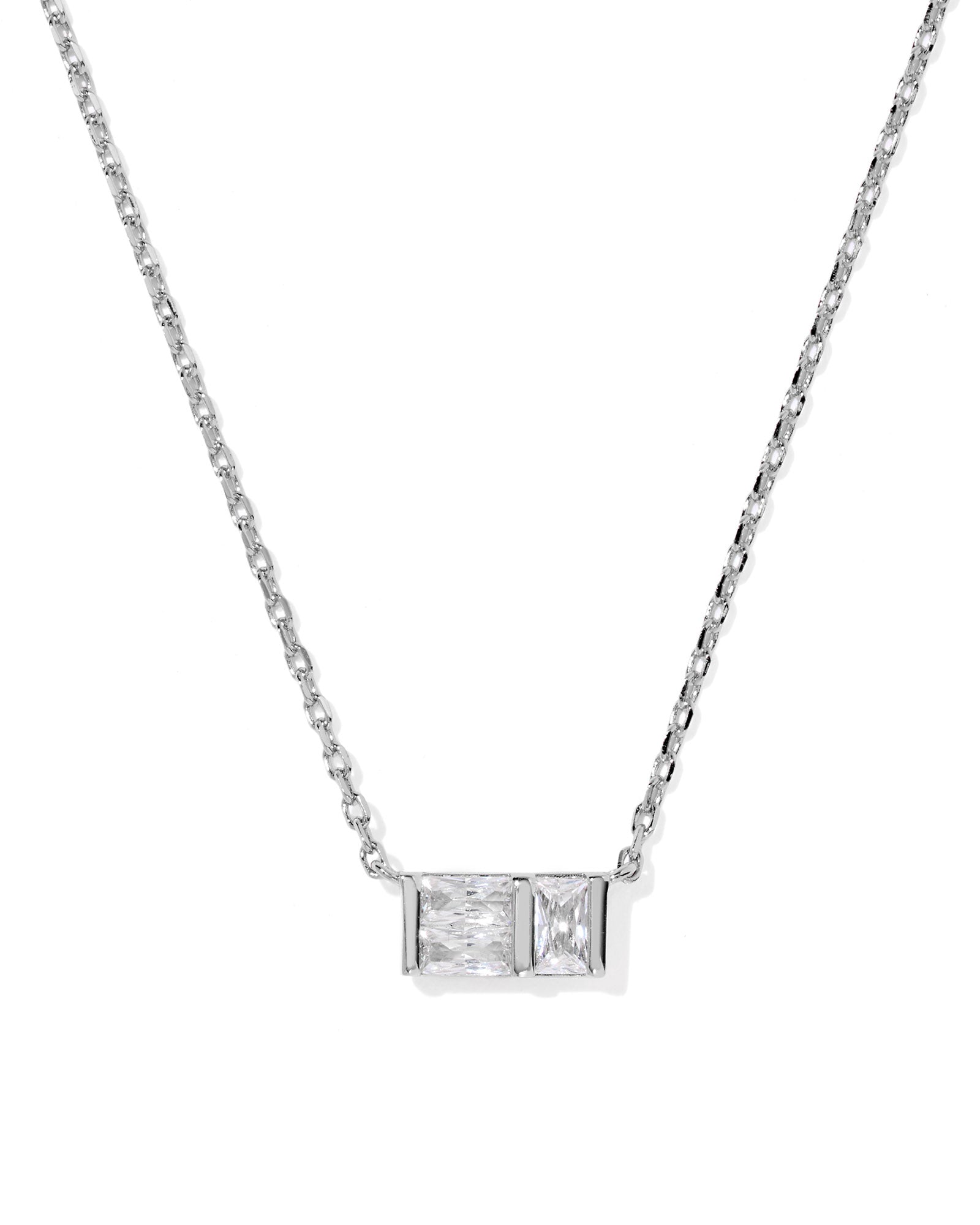 Jamie Short Pendant Necklace in Rhodium Metal White Crystal