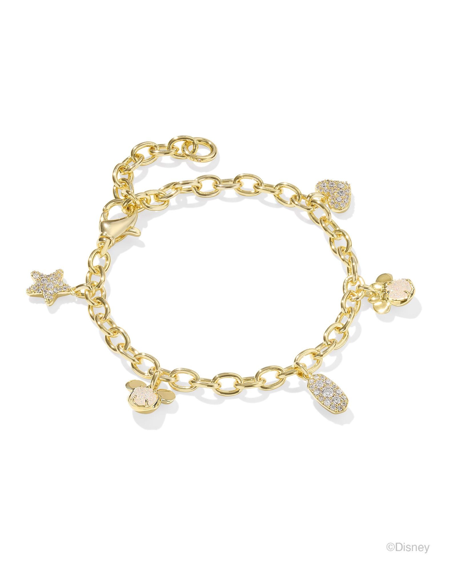 Disney Charm Bracelet in Gold  Iridescent White Mix