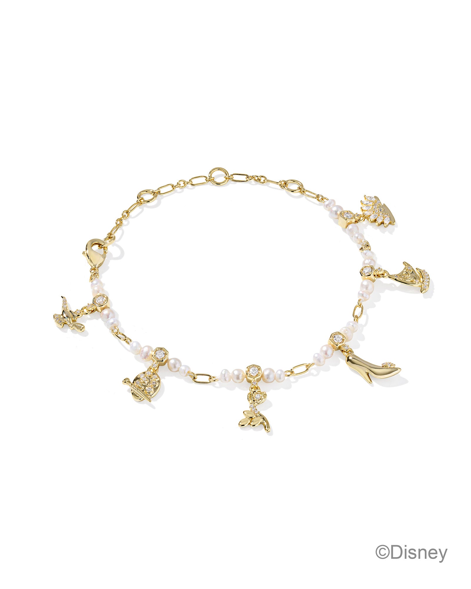 Disney Princess Charm Bracelet Gold White Mix