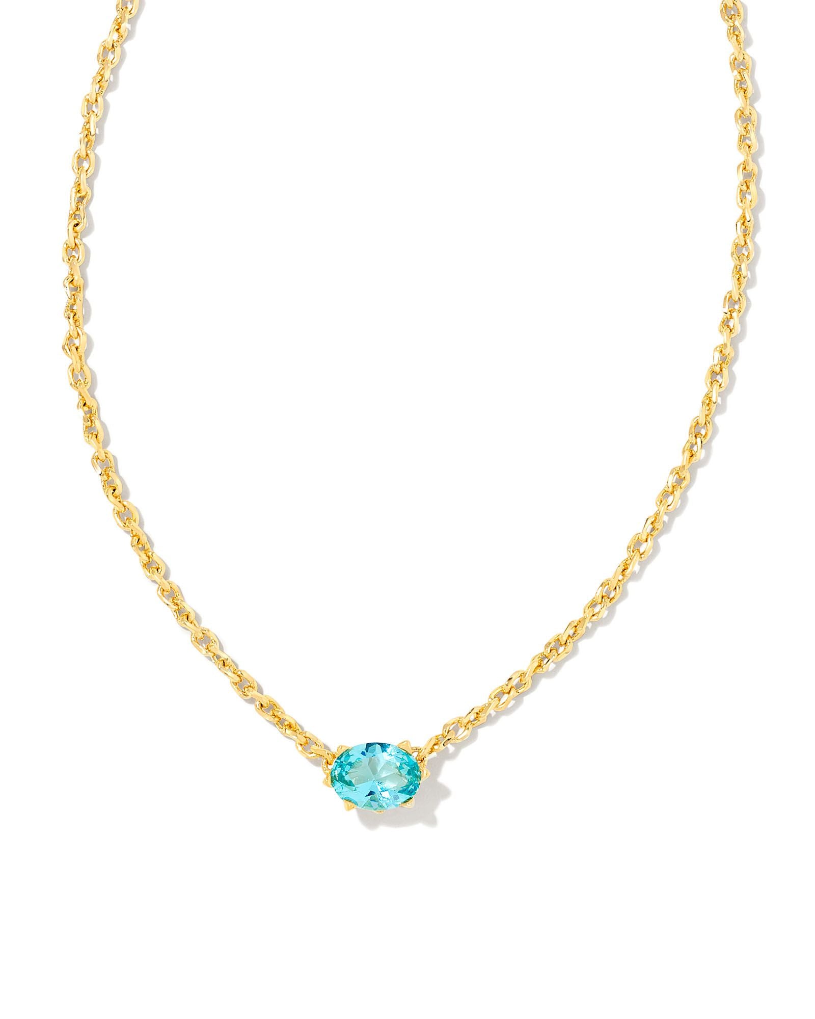 Cailin Gold Pendant Necklace in Gold Aqua Crystal