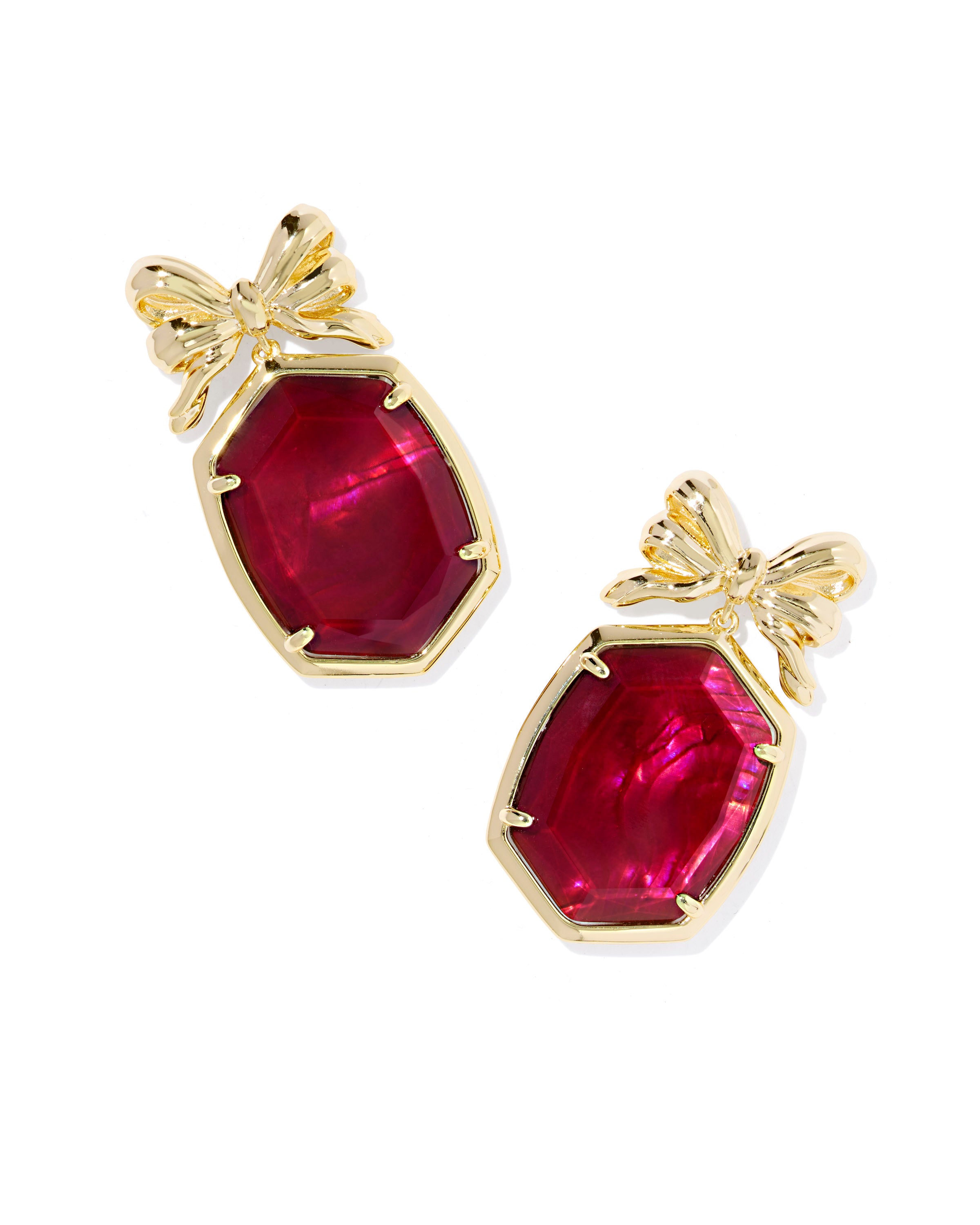 Daphne Bow Drop Earring in Gold Dark Burgandy Illusion