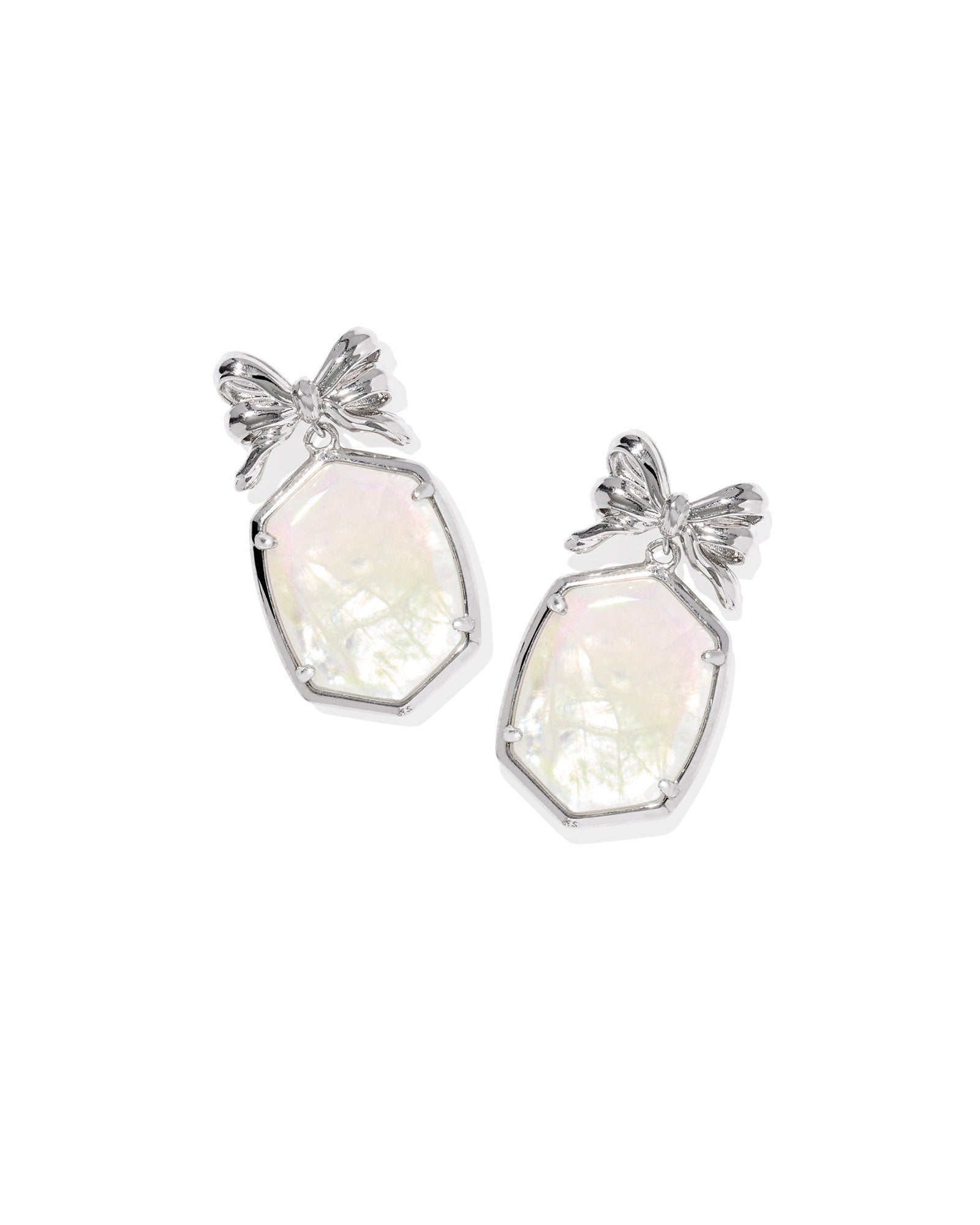 Daphne Bow Drop Earring in Silver Iridescent Crystal Ivory Illusion