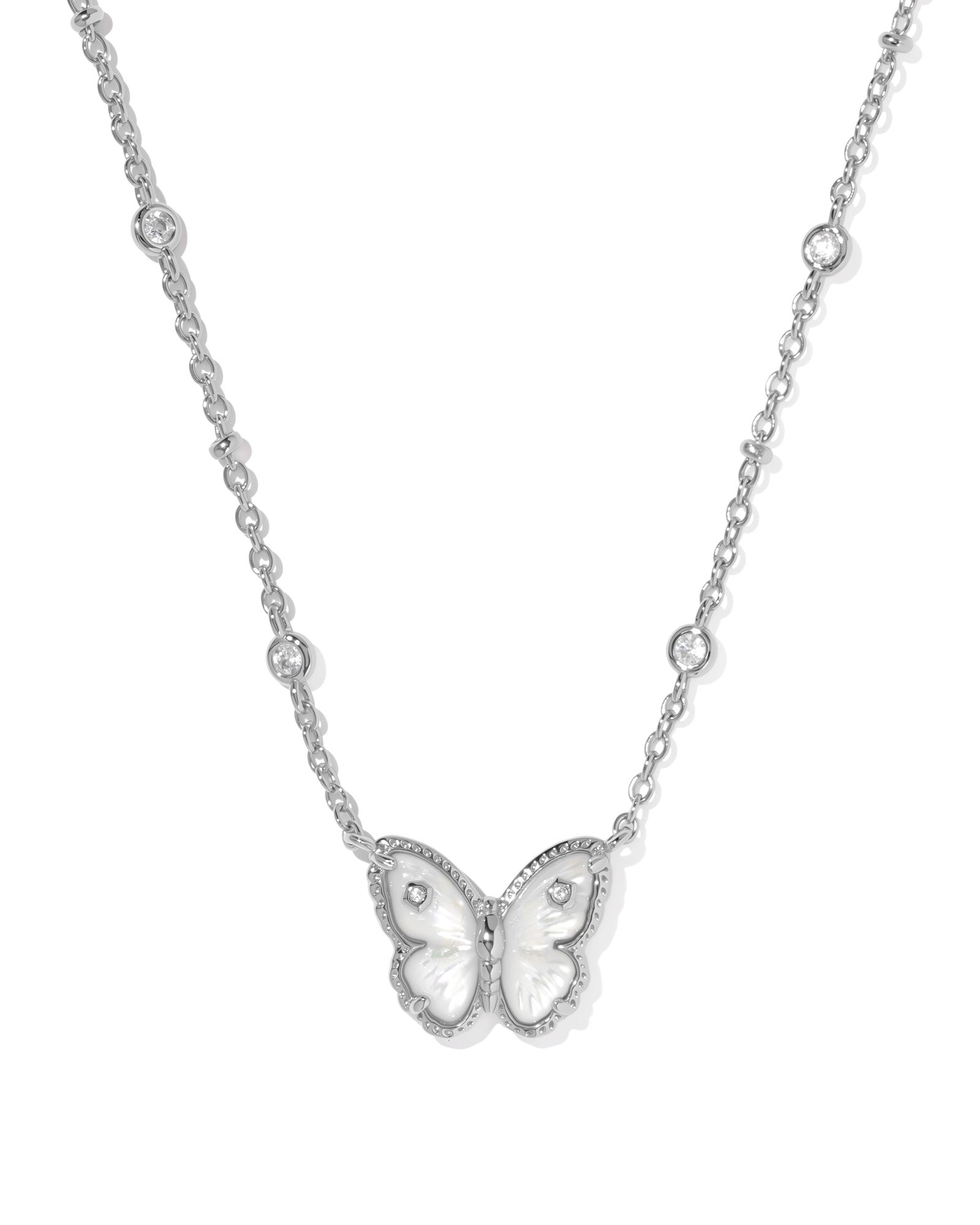 Cailey Butterfly Silver Short Pendant Necklace Mother of Pearl