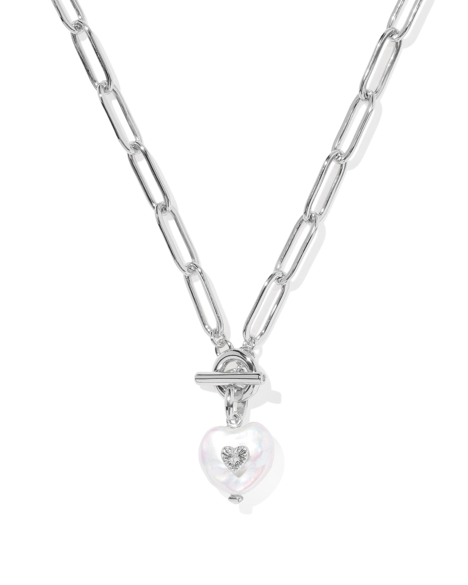 Sasha Heart Short Pendant Necklace in Silver Freshwater Pearl