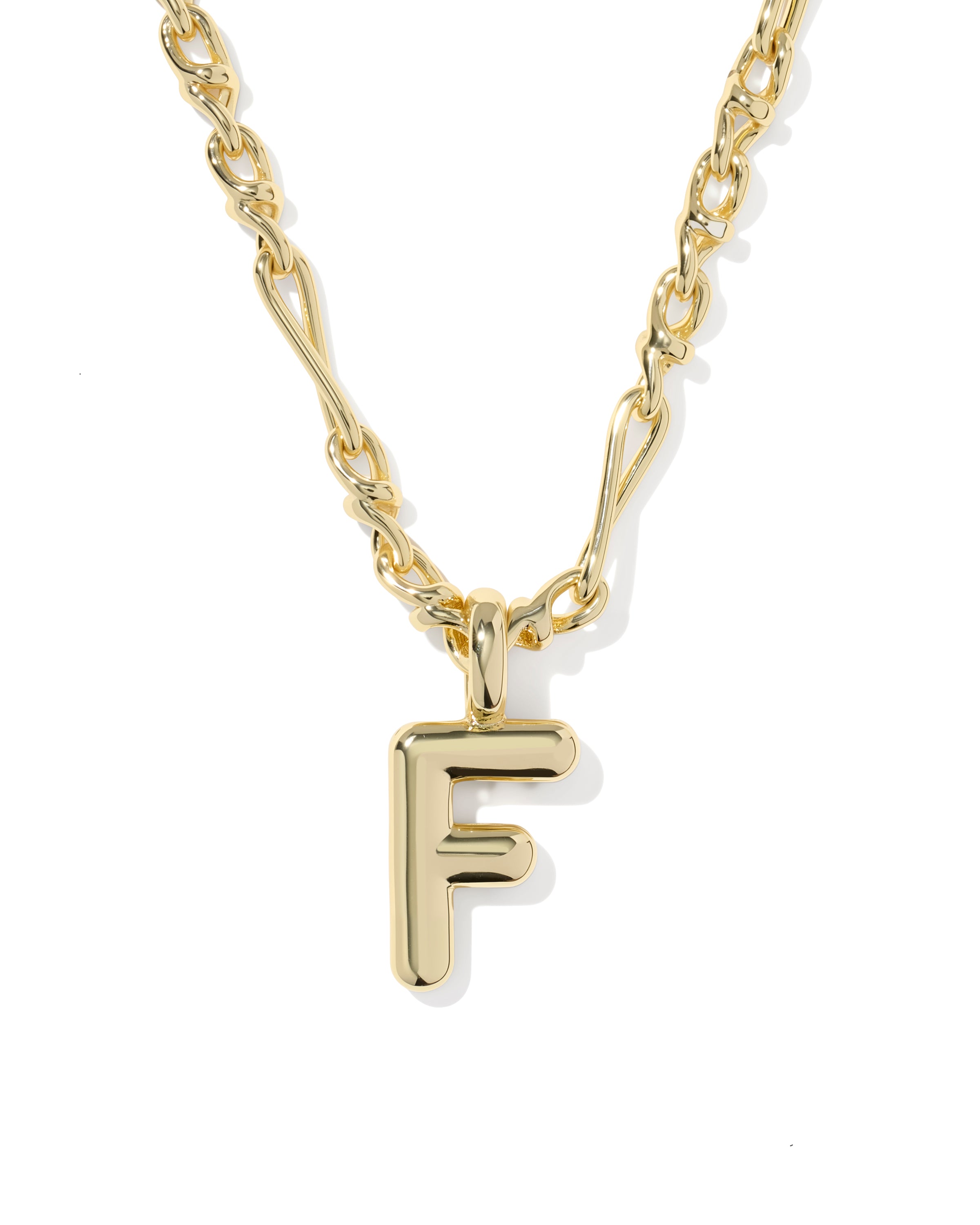 Bubble Letter F Pendant Necklace in Gold