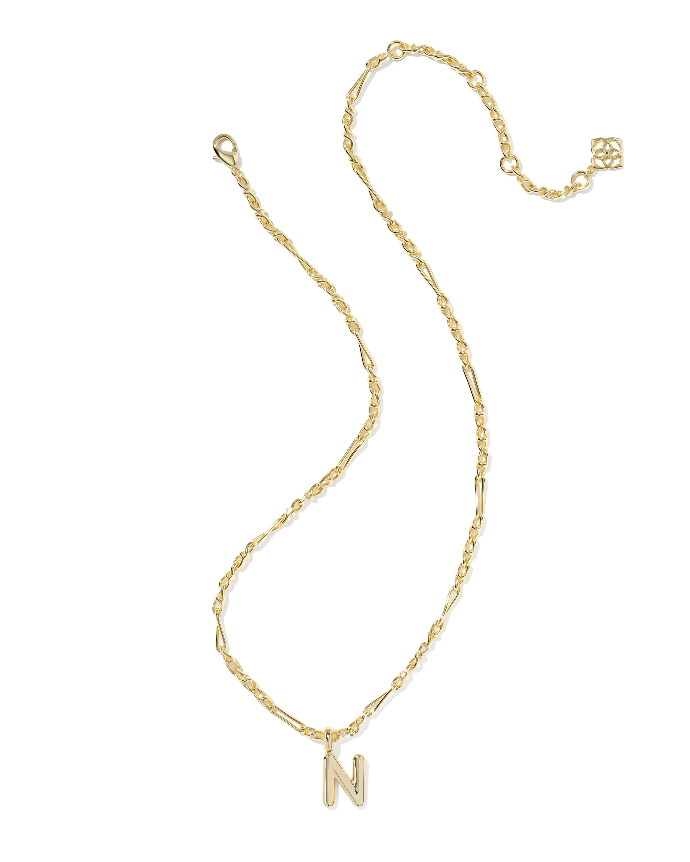 Bubble Letter N Pendant Necklace in Gold