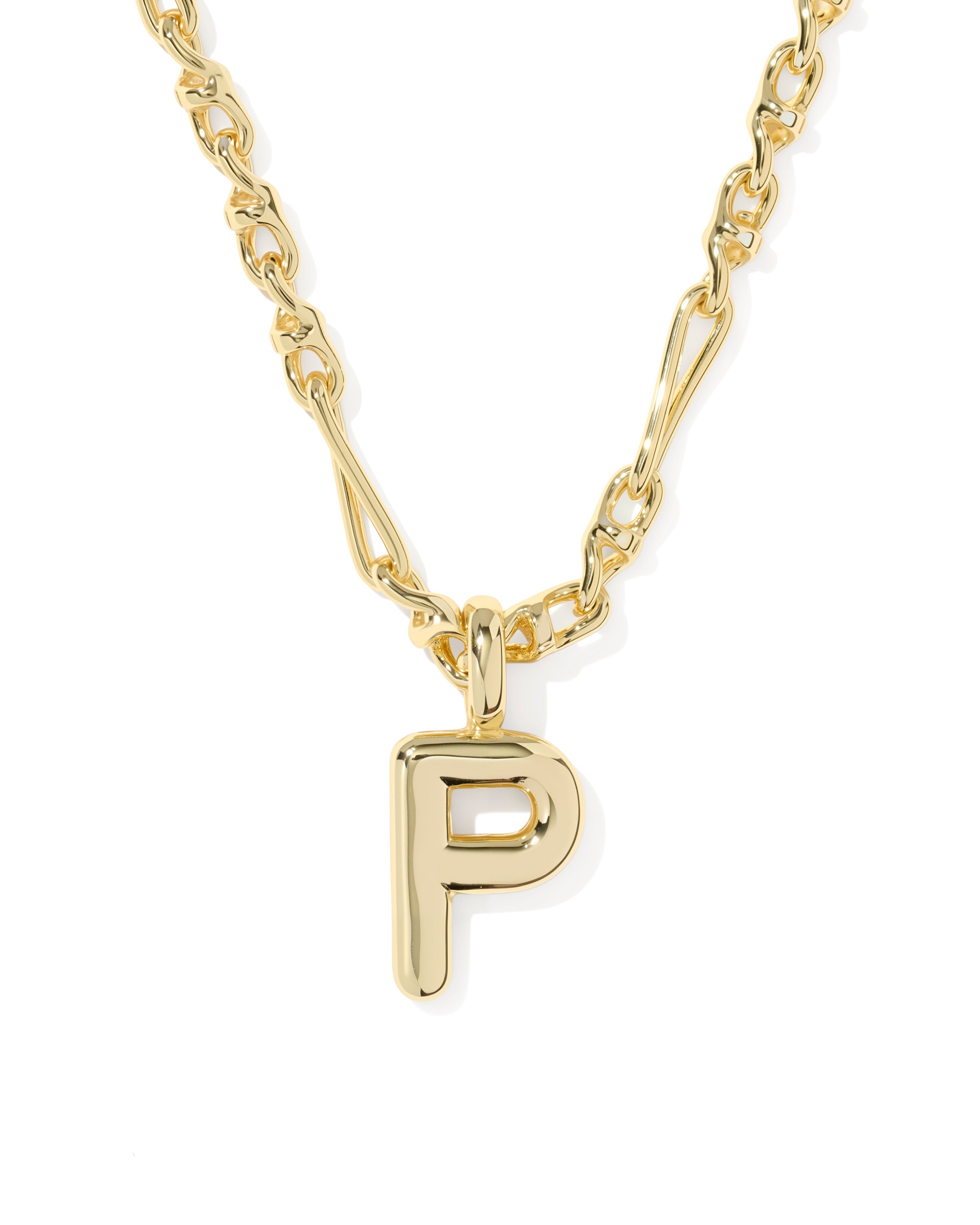 Bubble Letter P Pendant Necklace in Gold