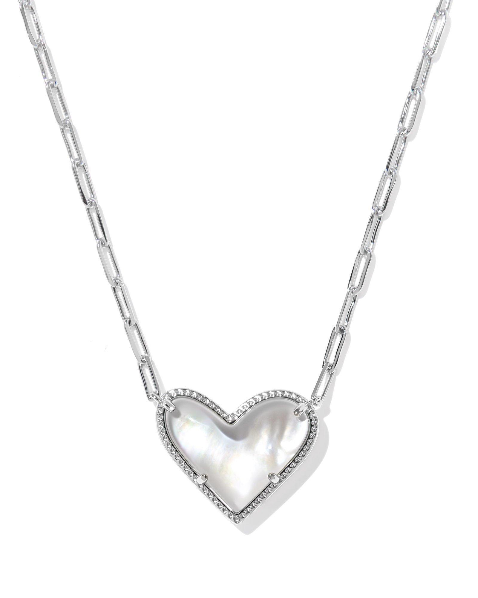Ari Heart Statement Short Pendant in Silver Ivory MOP
