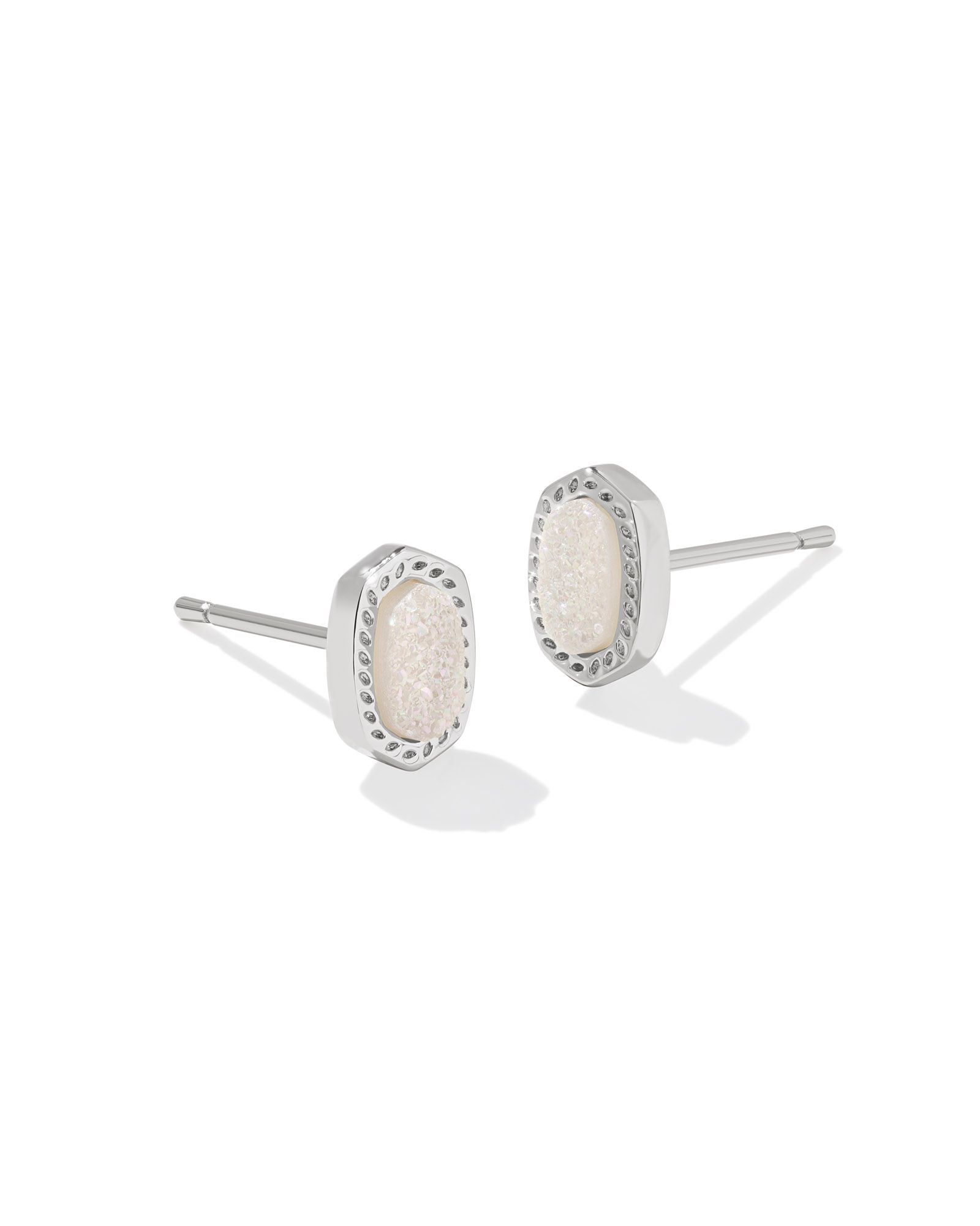 Mini Ellie Stud Earring in Silver Iridescent Drusy