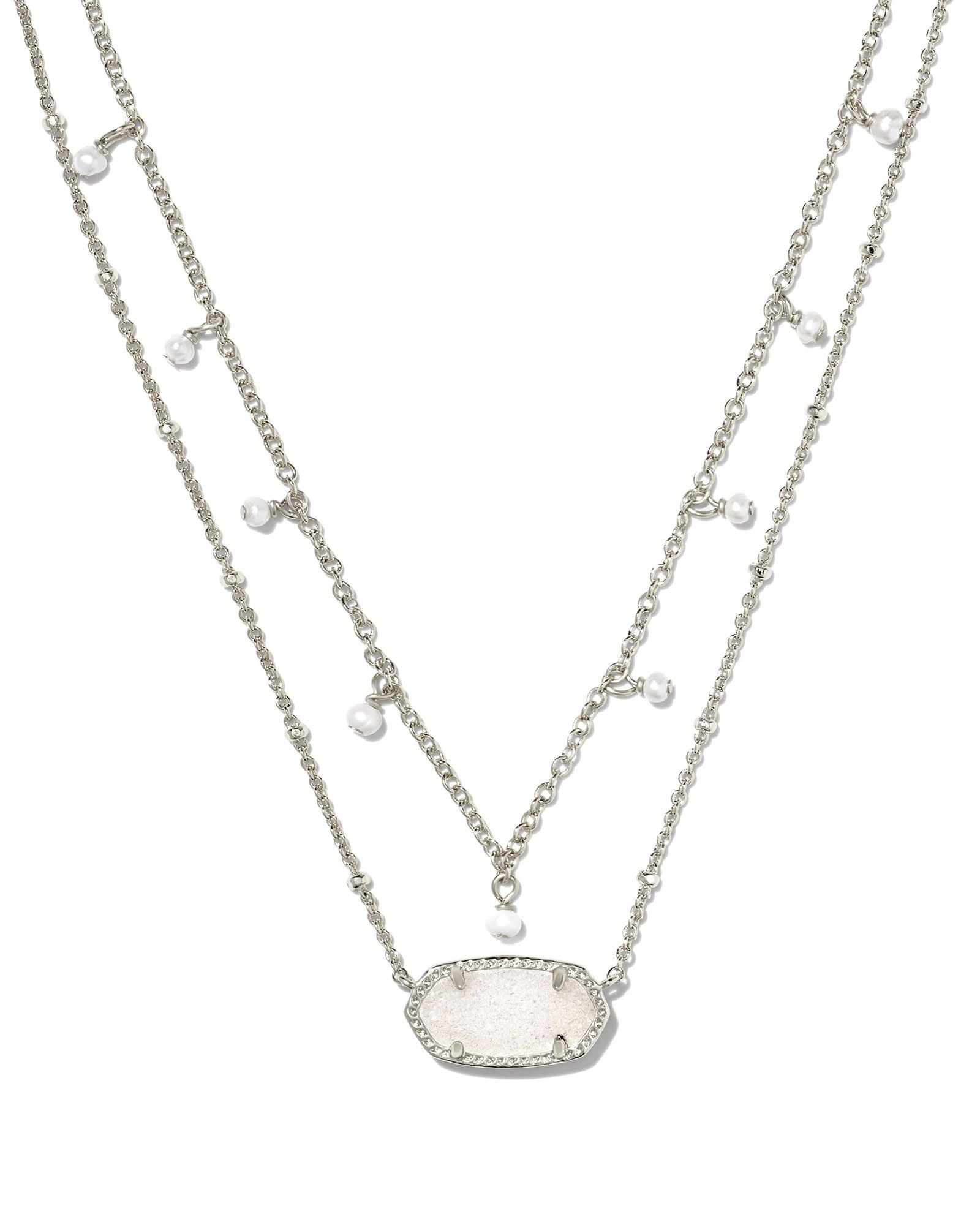 Elisa Pearl Multi Strand Necklace in Rhodium Iridescent Drusy
