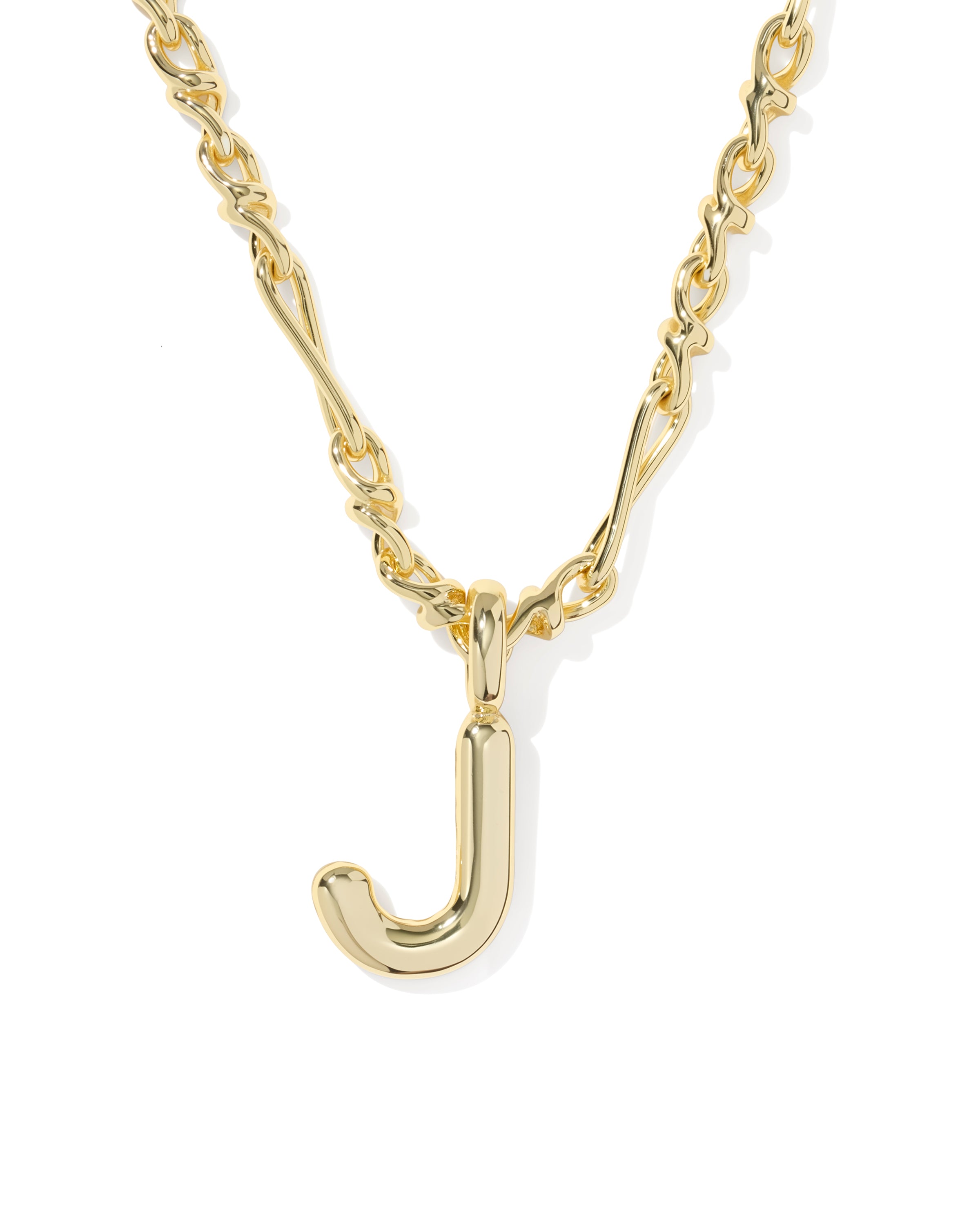 Bubble Letter J Pendant Necklace in Gold