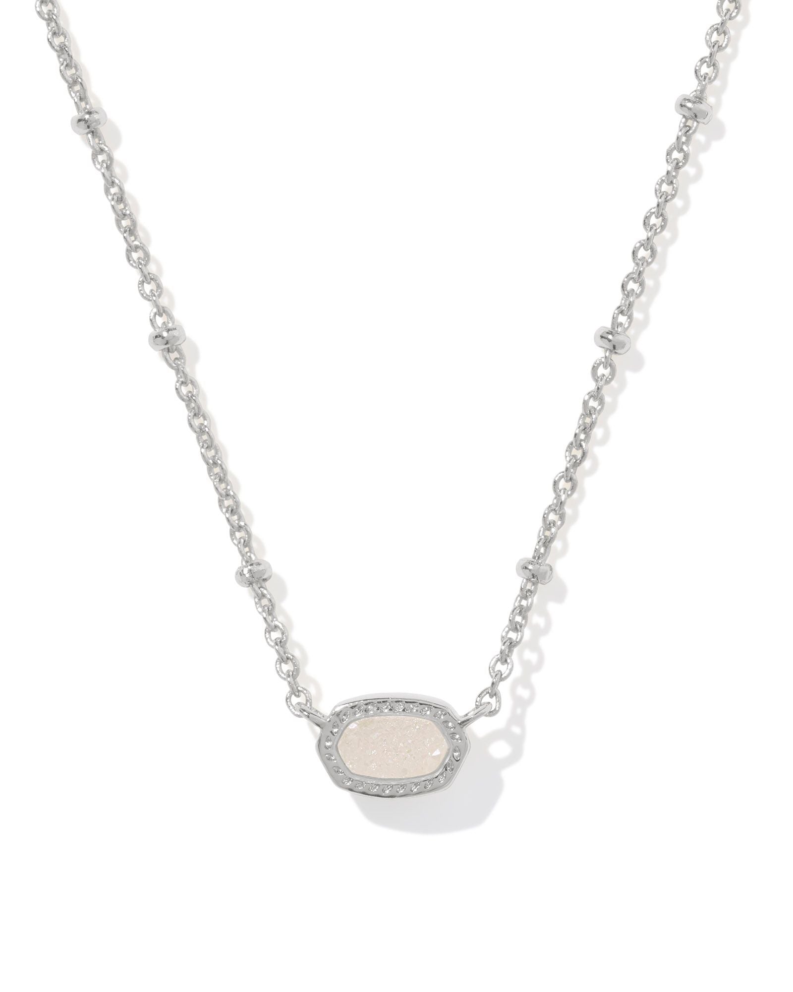 Mini Elisa Satellite Short Pendant Necklace in Rhodium Iridescent Drusy