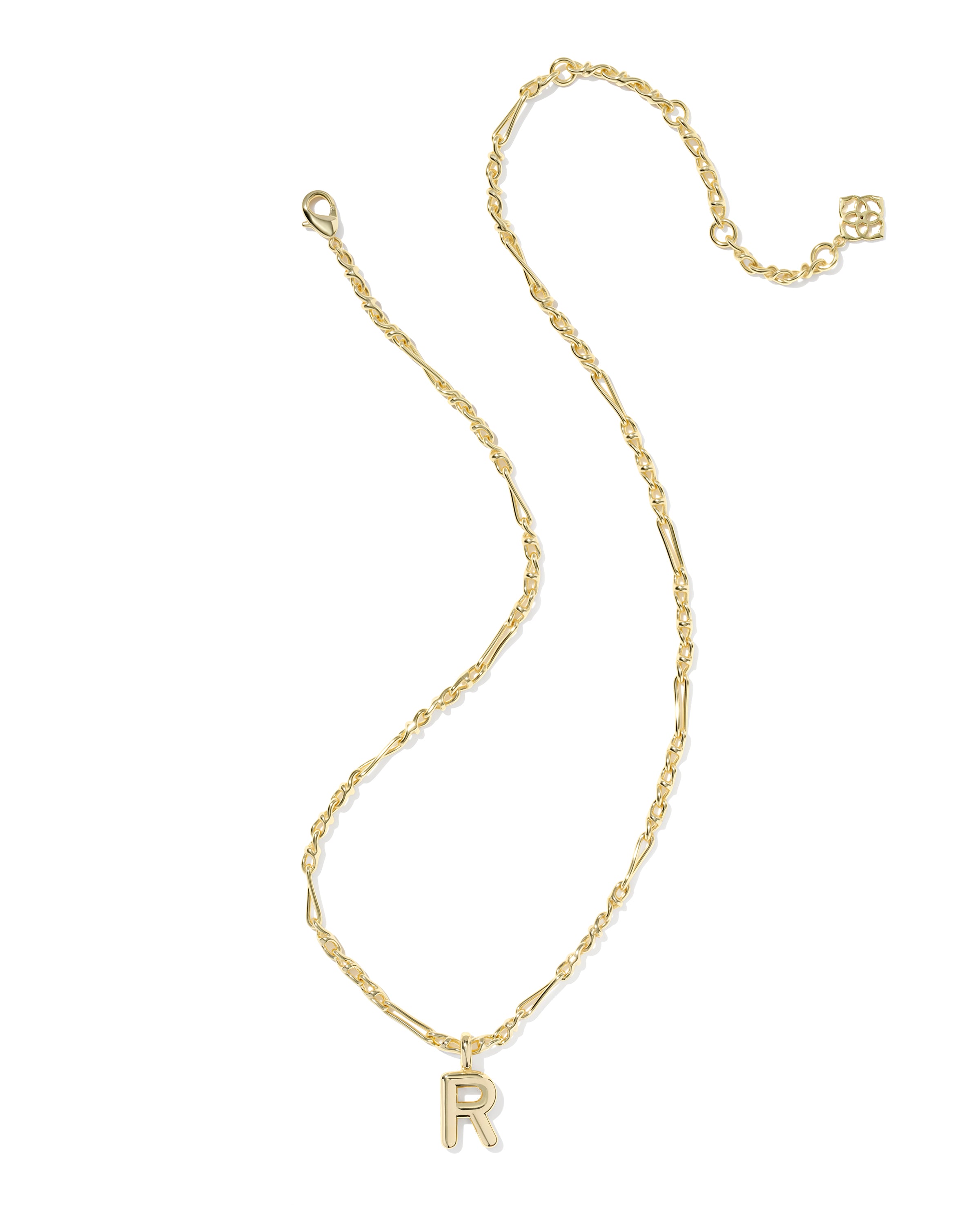Bubble Letter R Pendant Necklace in Gold