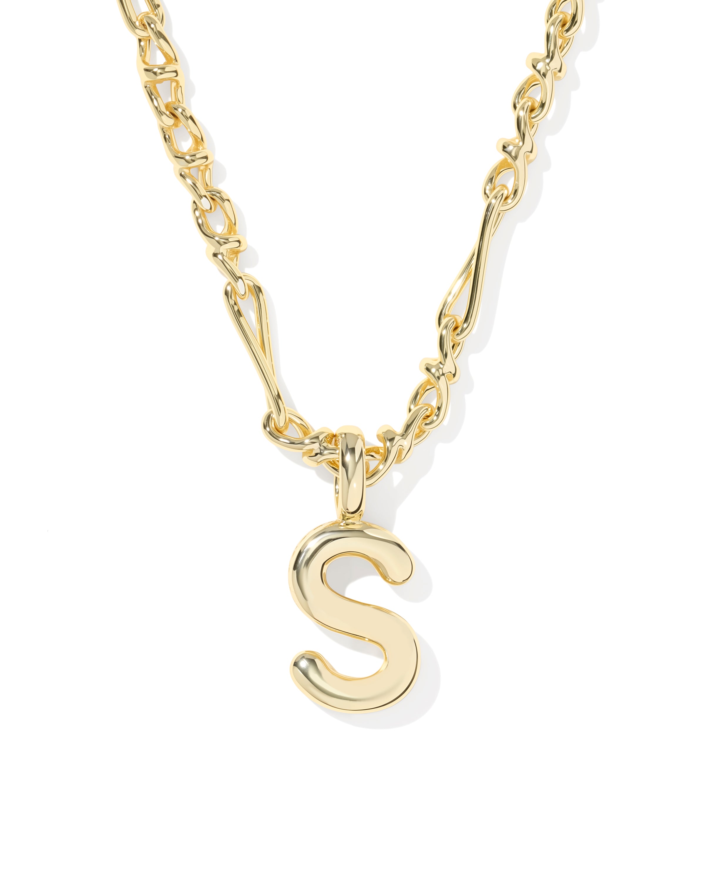 Bubble Letter S Pendant Necklace in Gold
