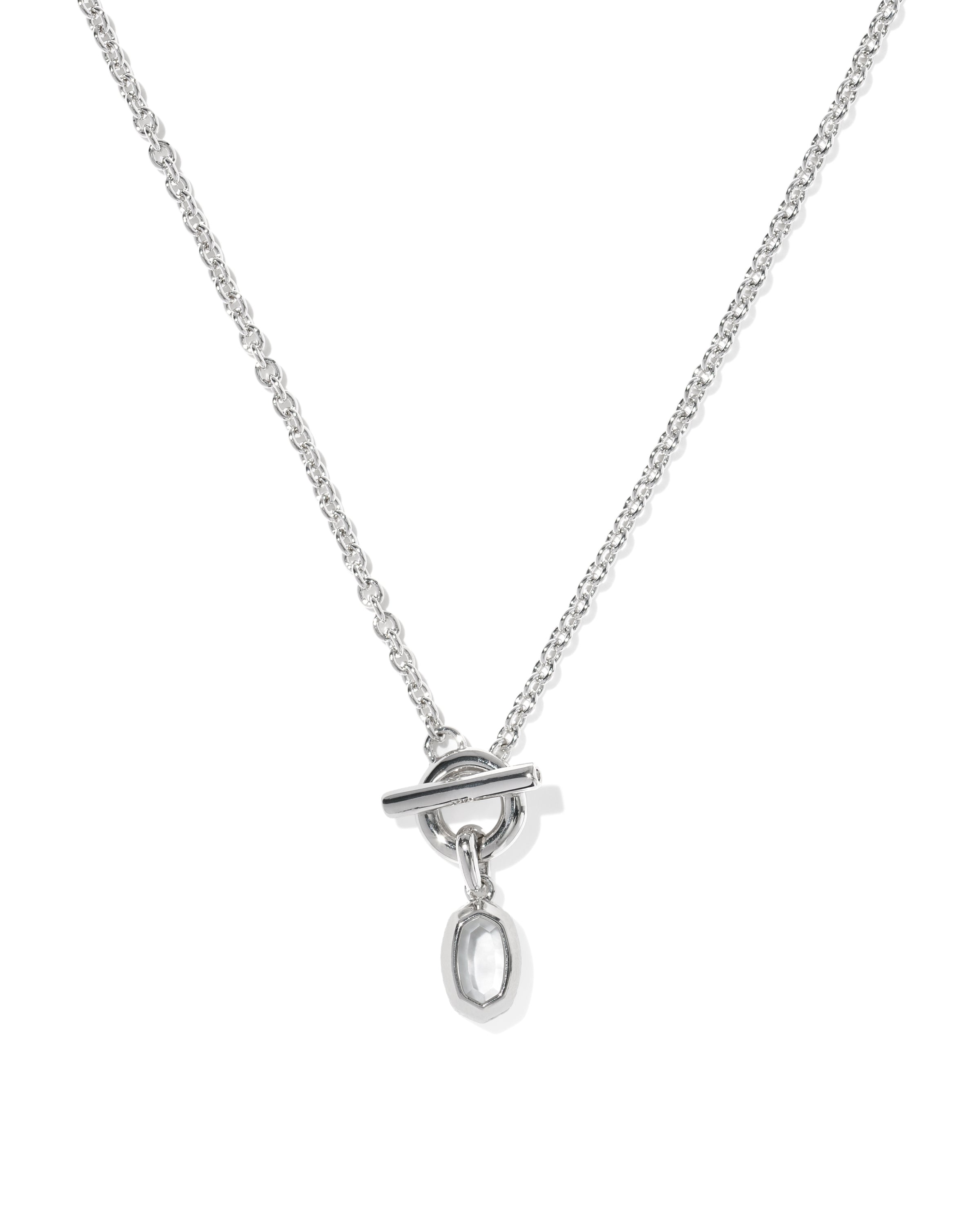 Mini Elisa Toggle Pendant Necklace in Rhodium Ivory Mother of Pearl