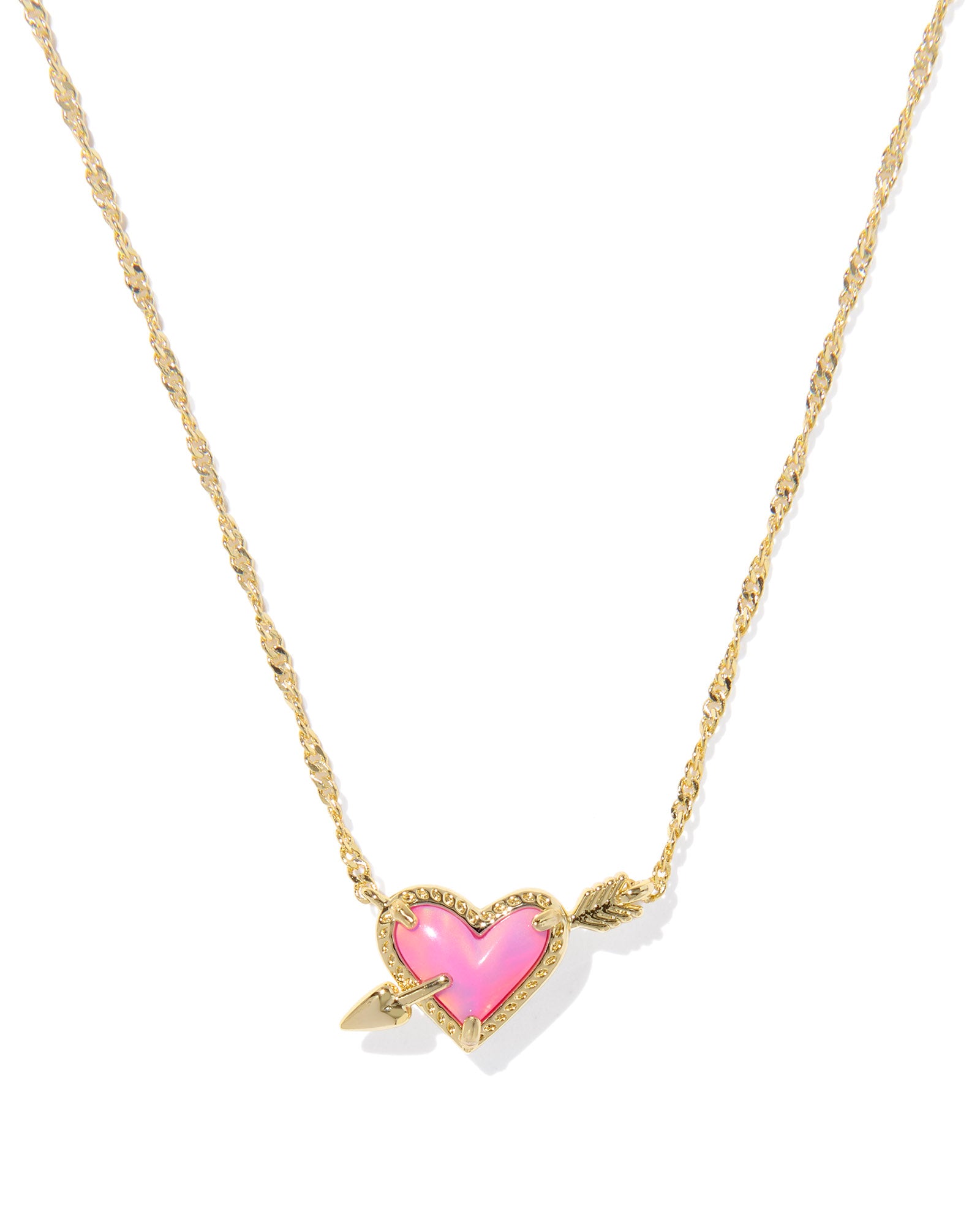 Ari Heart Arrow Pendant Necklace Gold Pink Opalscent Resin