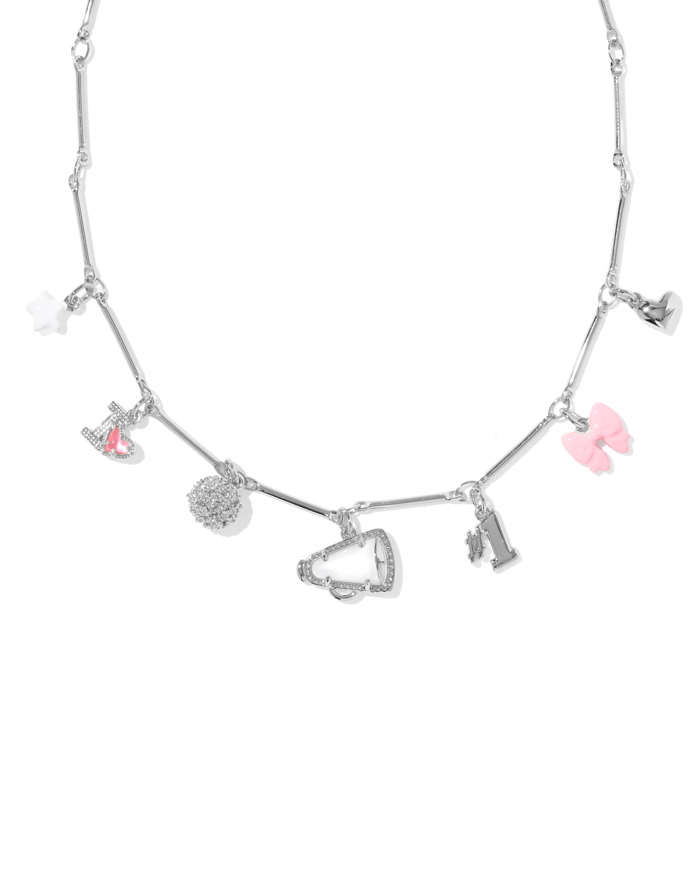 Cheer Charm Necklace in Silver Pink White Mix