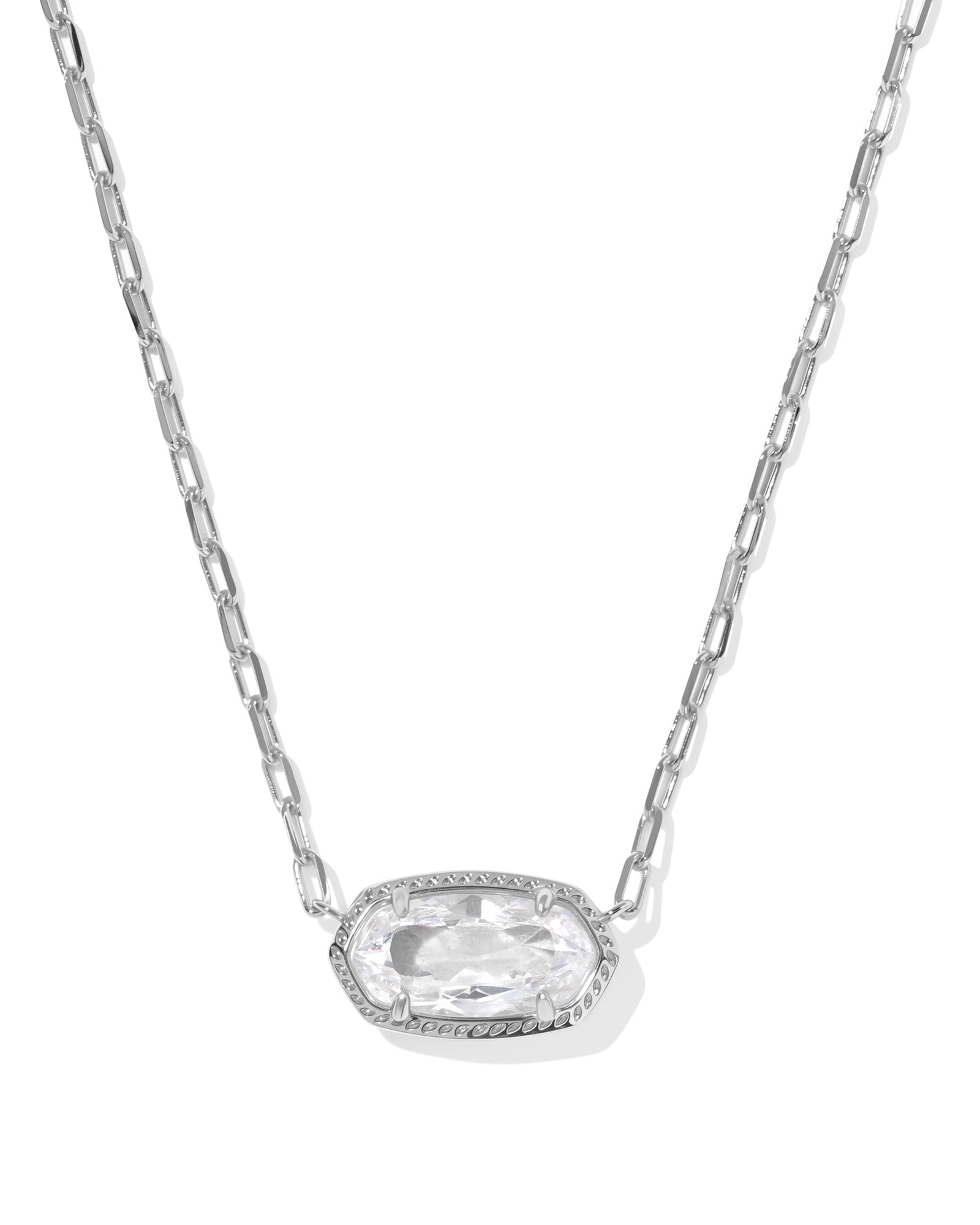 Elisa luxe short pendant necklace silver white crystal