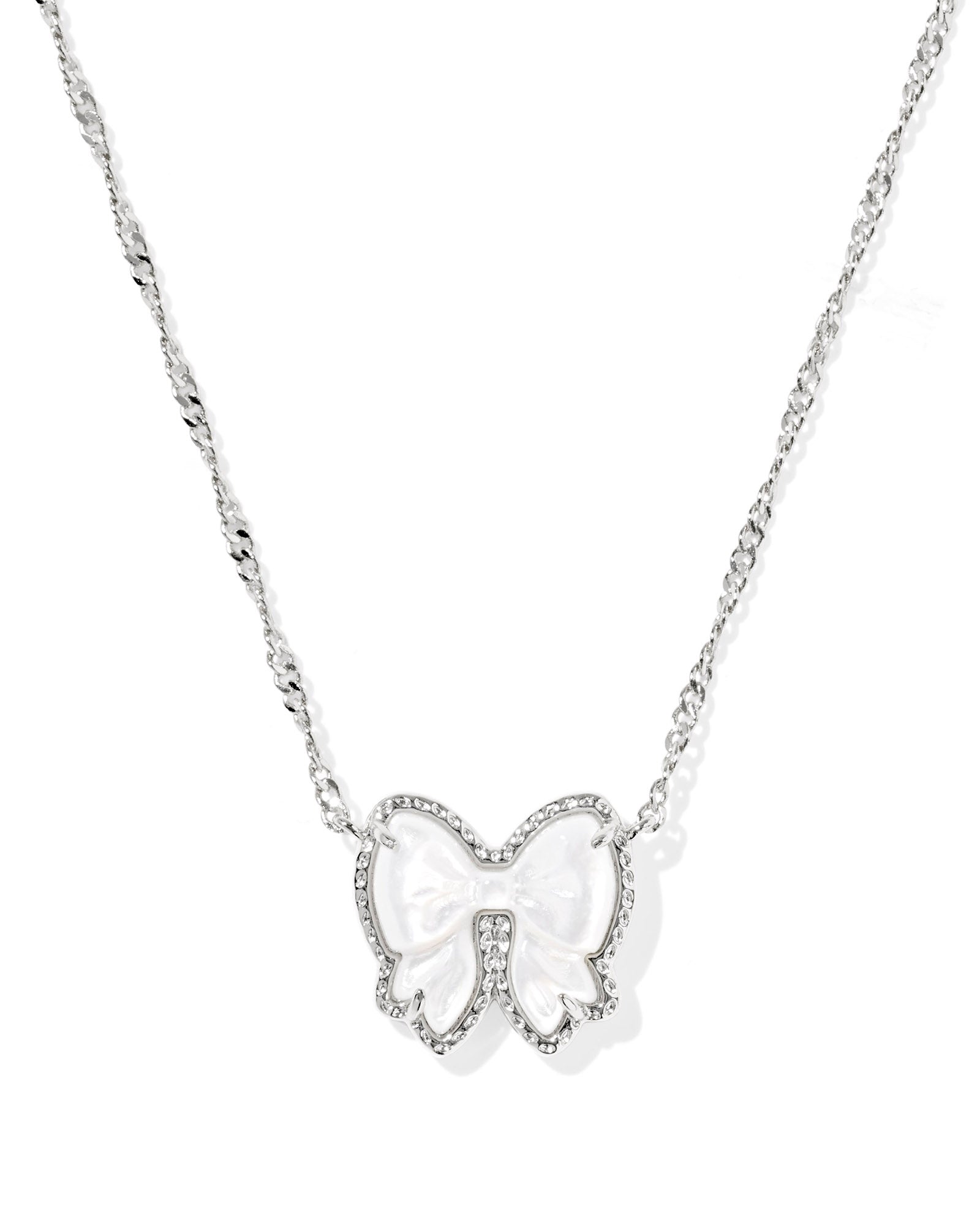 Haley Bow Shrt Pendant Necklace in Silver Ivory Mother of Pearl