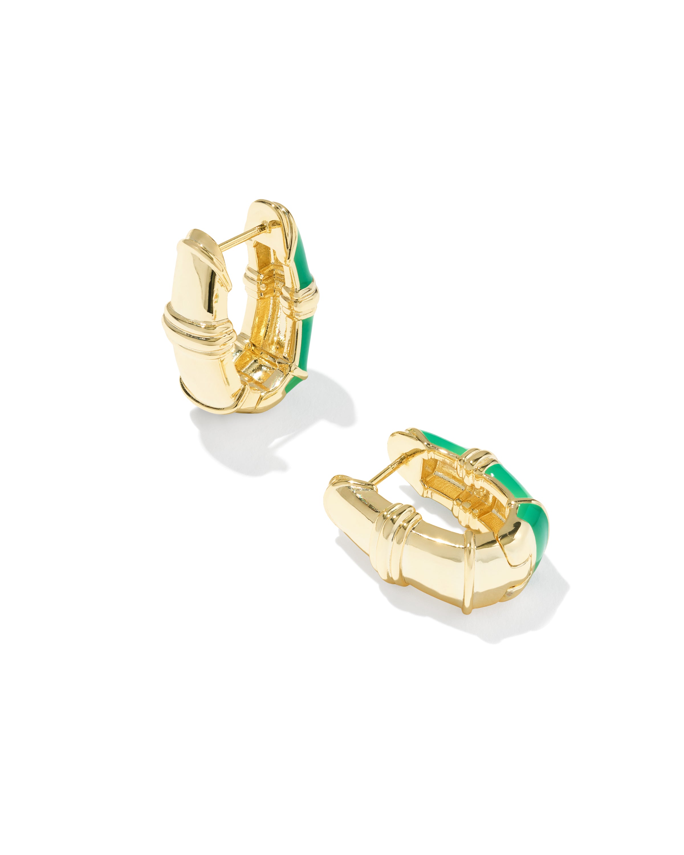 Courtney Enamel Huggie Earring in Gold Green Enamel