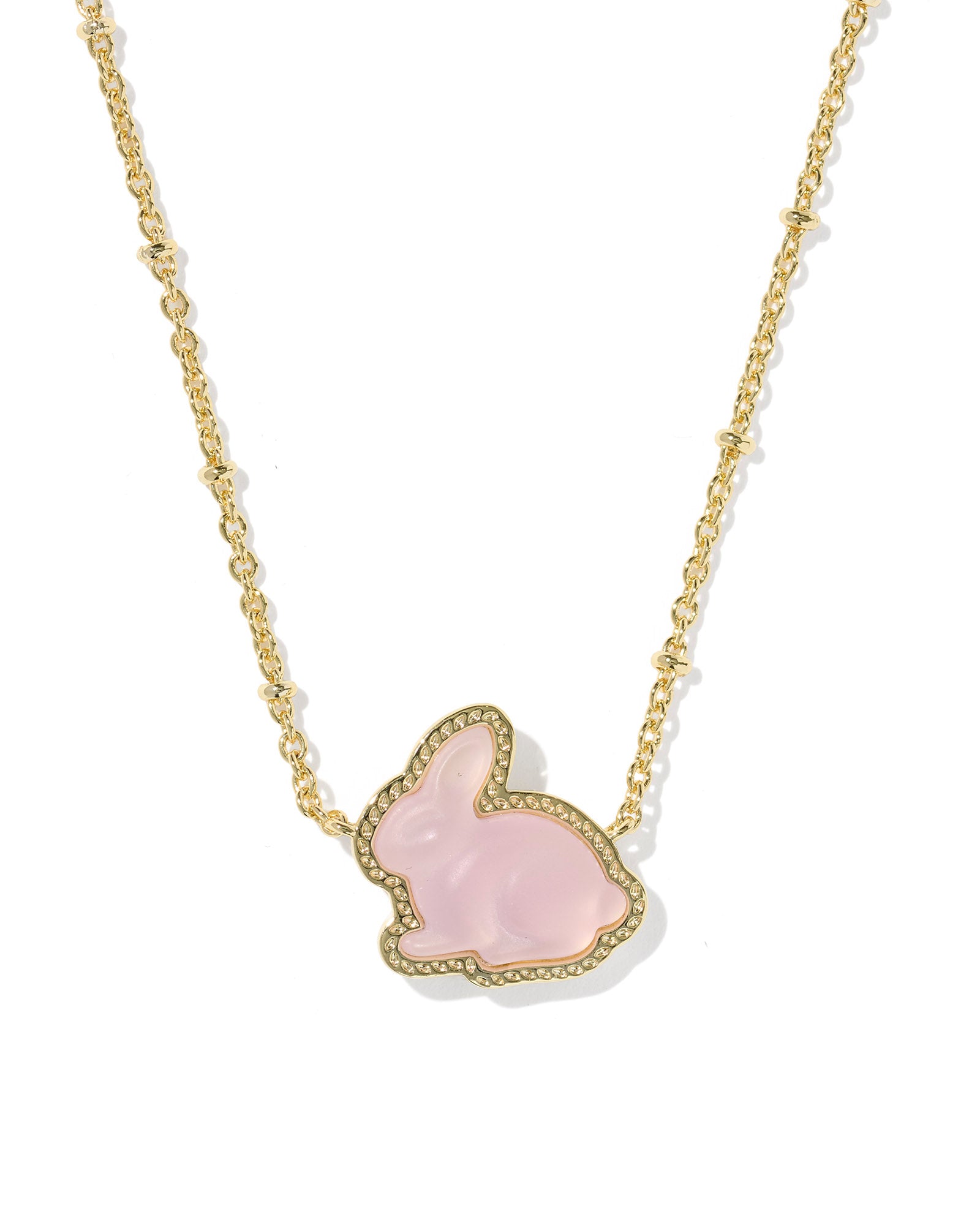 Bunny Short Pendant Necklace In Gold matte blush pink dichroic glass